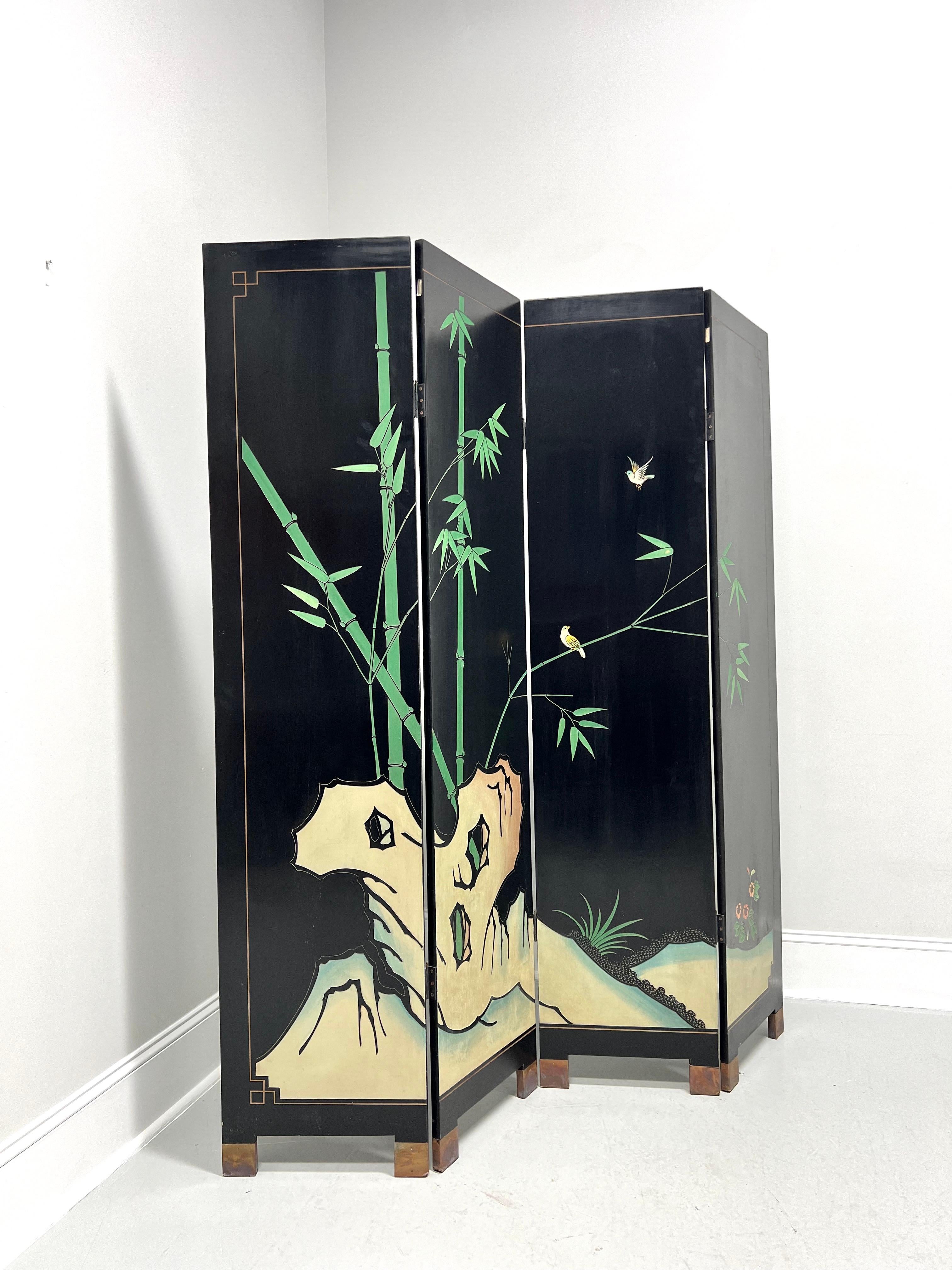 20th Century Mid Century Chinese Export Four Panel Coromandel Folding Screen Room Divider For Sale