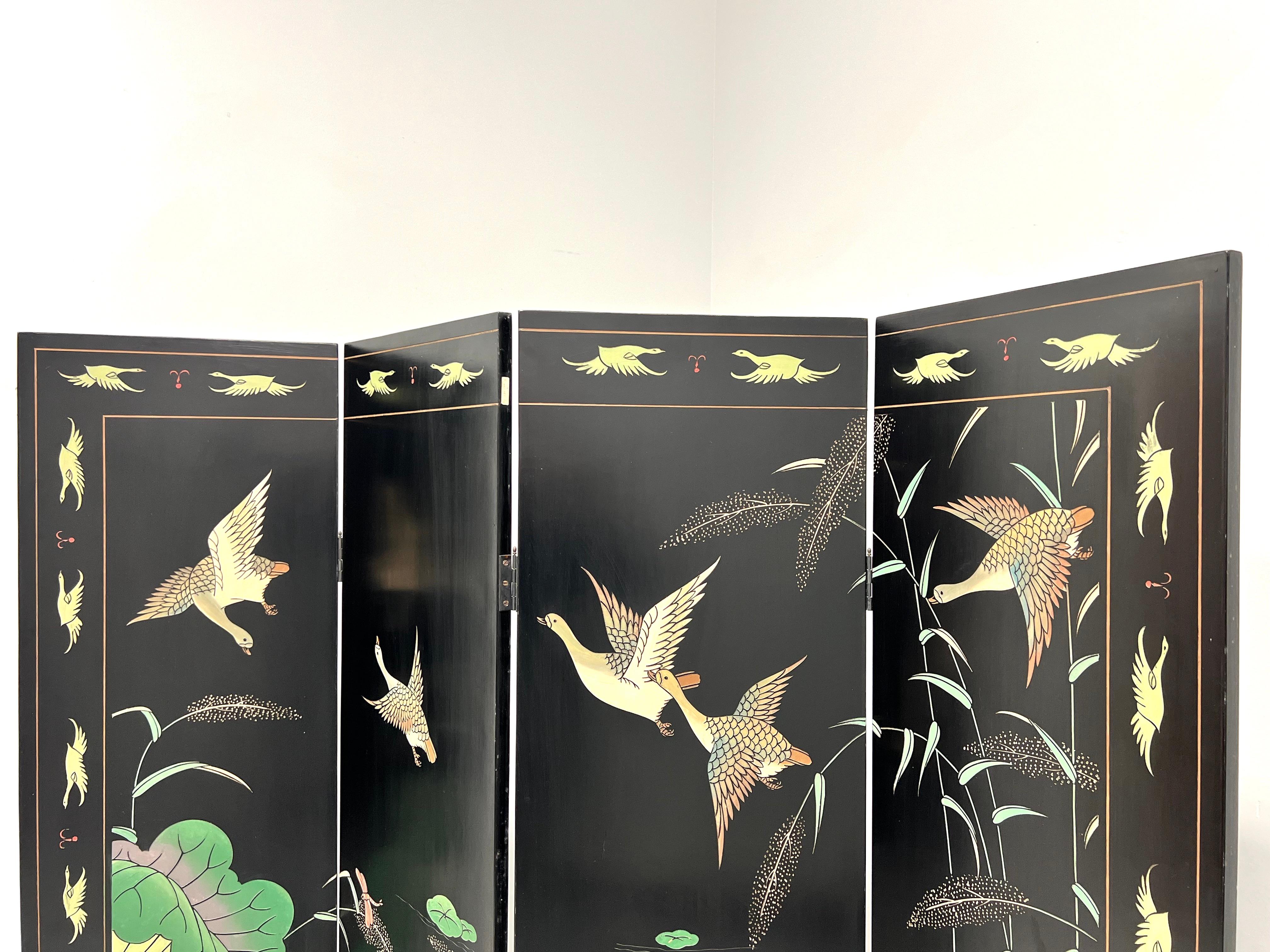 20th Century Mid Century Chinese Export Four Panel Coromandel Folding Screen Room Divider For Sale