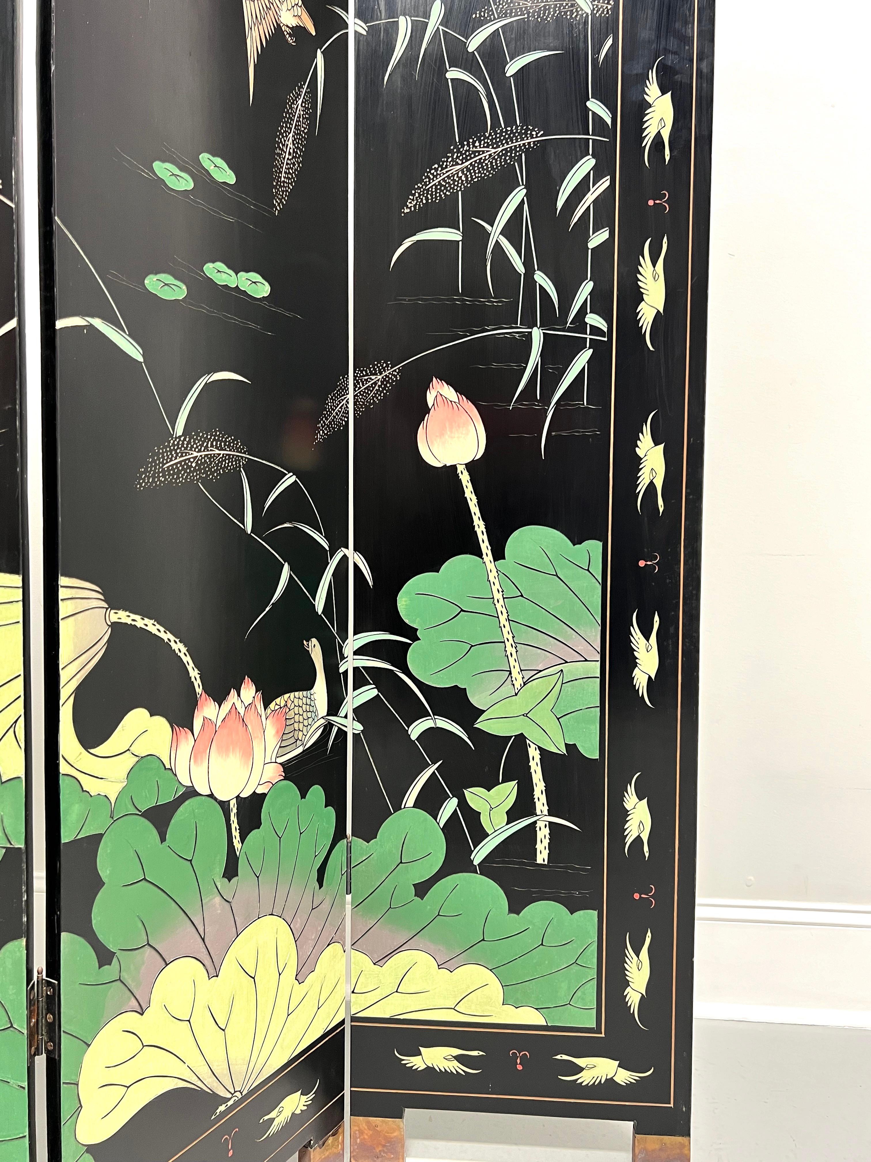Mid Century Chinese Export Four Panel Coromandel Folding Screen Room Divider For Sale 2