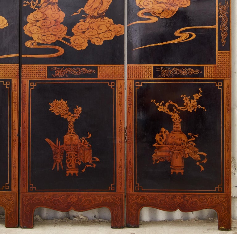 Mid-Century Chinese Export Four Panel Gilt Lacquered Coromandel Screen For Sale 5