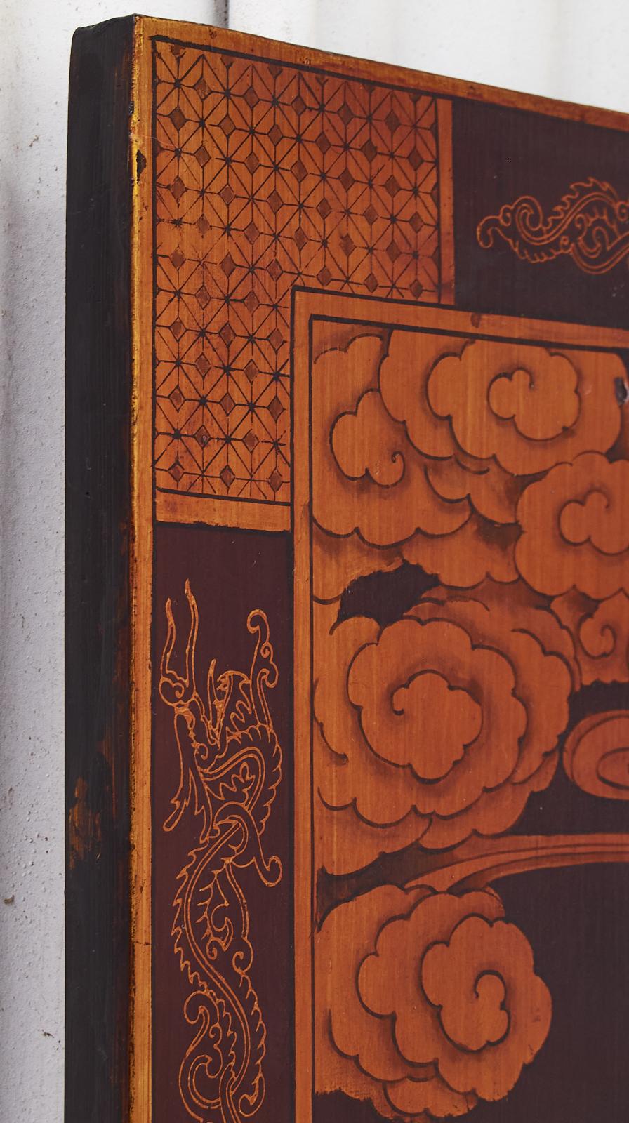 Mitte des Jahrhunderts Chinese Export Vier Panel vergoldet lackiert Coromandel Bildschirm im Angebot 5