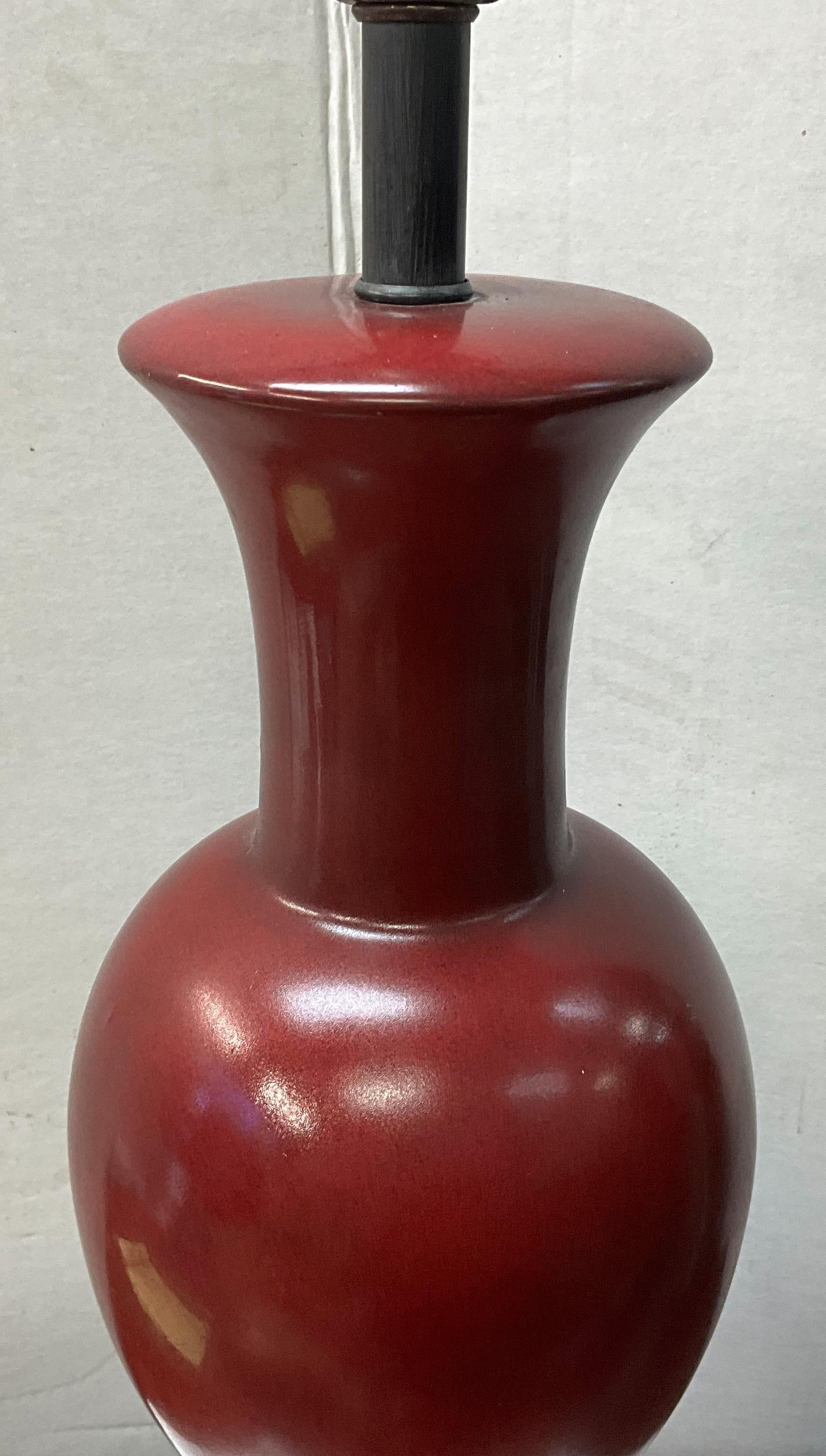 Mid-Century Chinese Export Oxblood Red Porcelain Vase Table Lamps - Pair For Sale 1