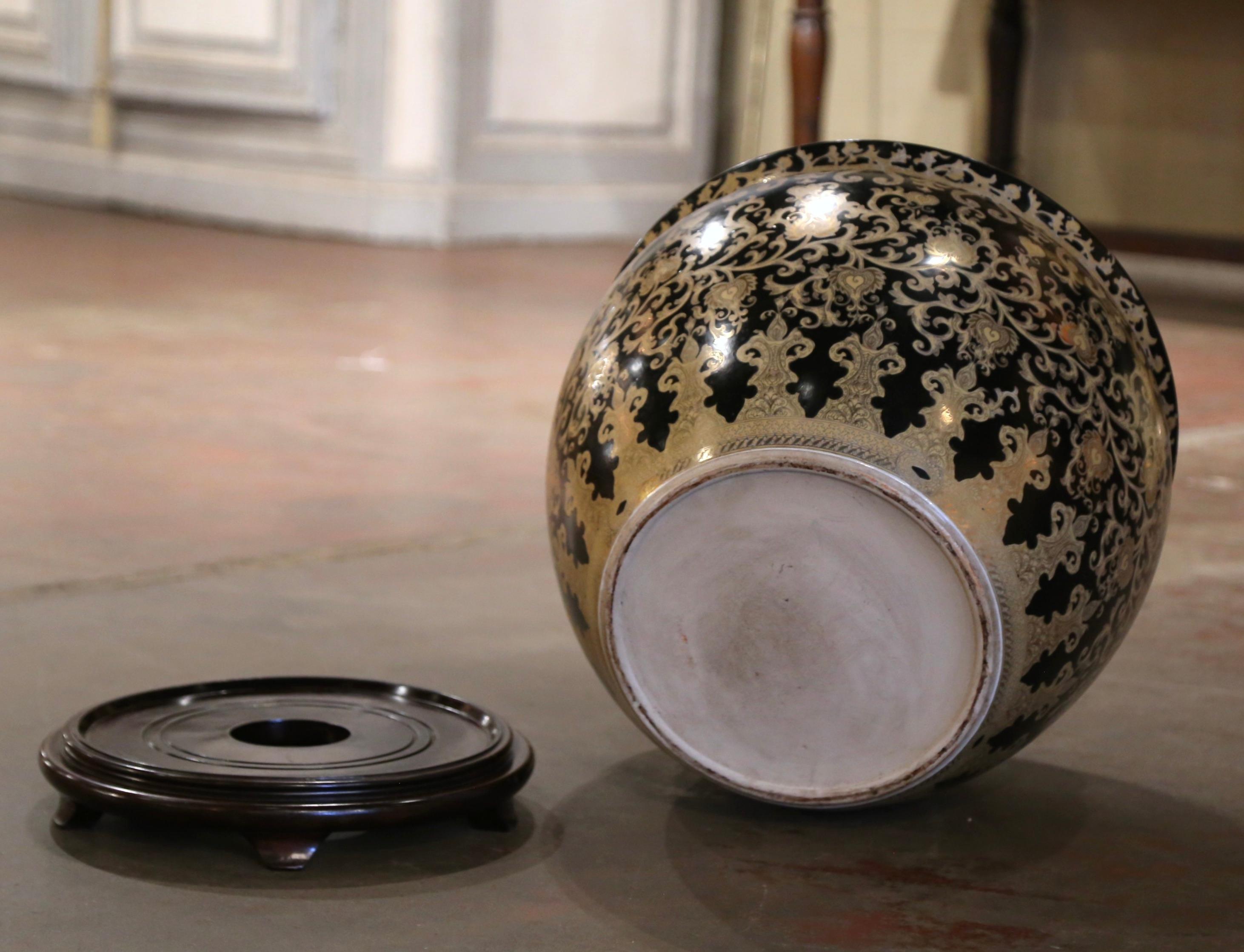 20th Century Mid-Century Chinese Export Painted and Gilt Porcelain Fish Bowl on Stand