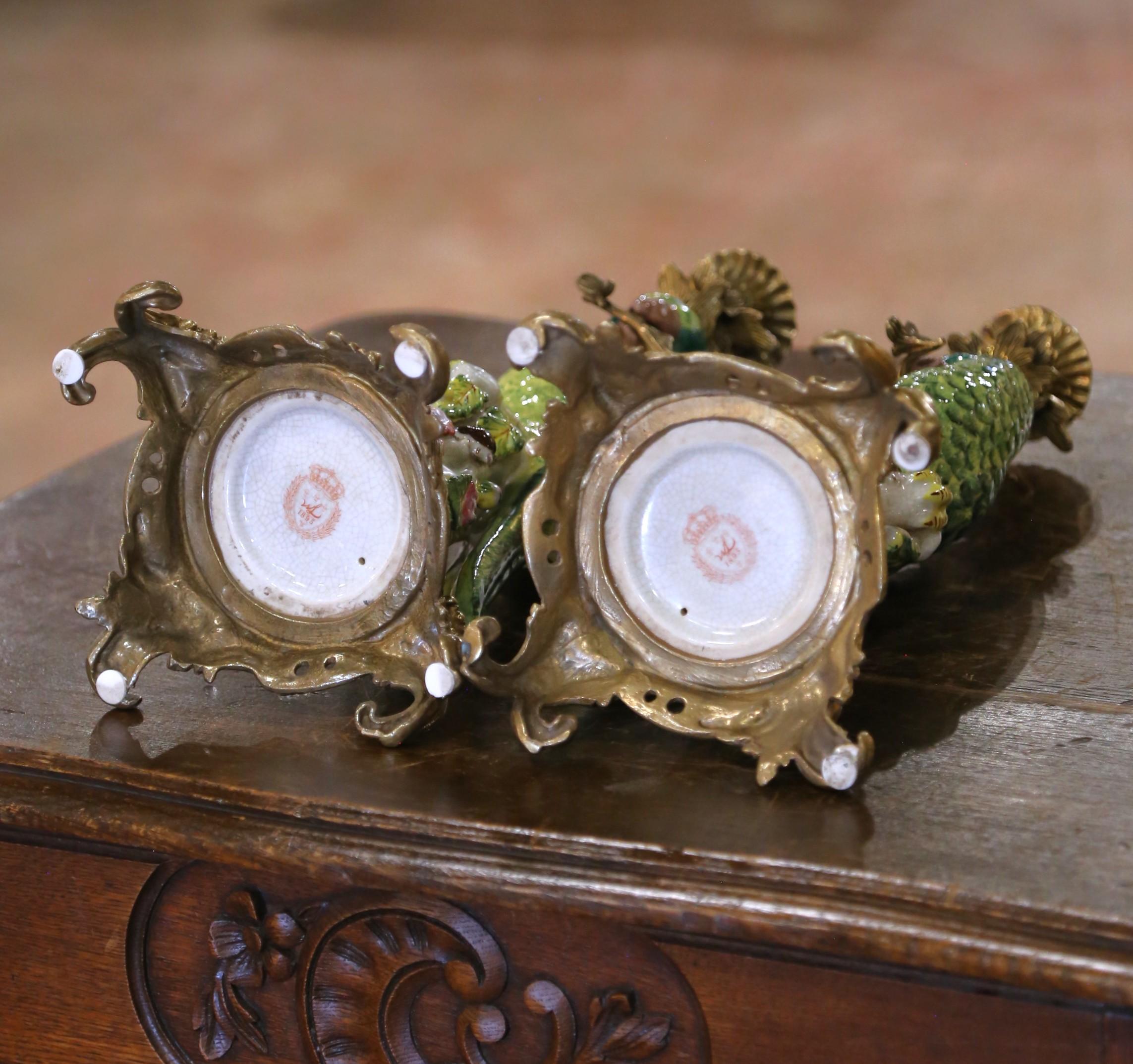 Mid-Century Chinese Export Porcelain Parrot Candlesticks on Gilt Bronze Bases For Sale 4