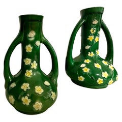 Mid-Century Chinese Export Style Green Pottery and Blossom Vases, S/2
