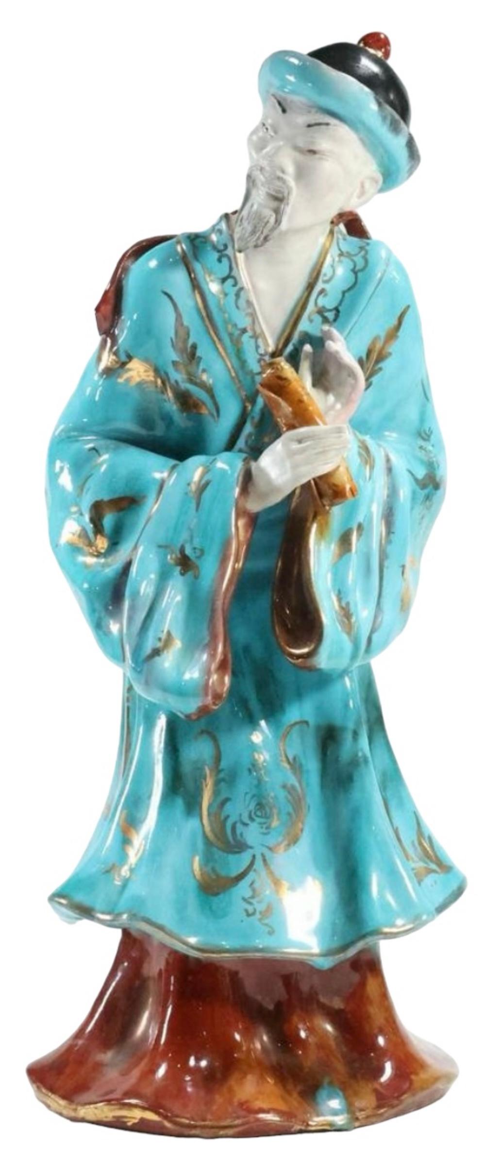 Mid-Century Chinese Export Style Italian Hand Painted Ceramic Asian Figures - 2 For Sale 1