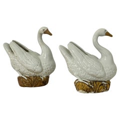 Mid-Century Chinese Export Style Swan Bird Figurines -Pair