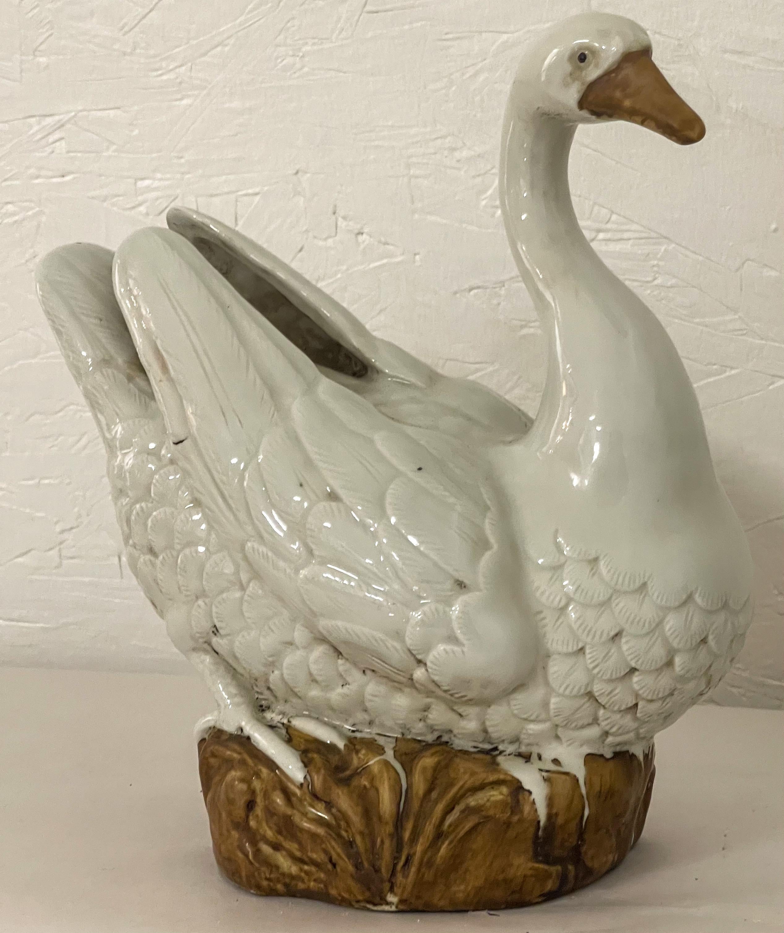 20th Century Mid-Century Chinese Export Style Swan Bird Figurines -Pair