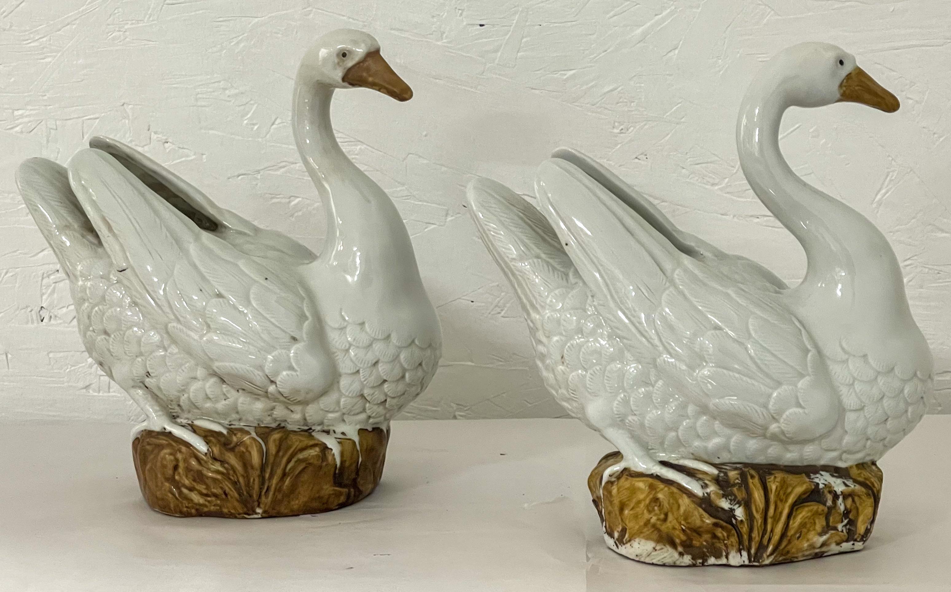 Mid-Century Chinese Export Style Swan Bird Figurines -Pair 1