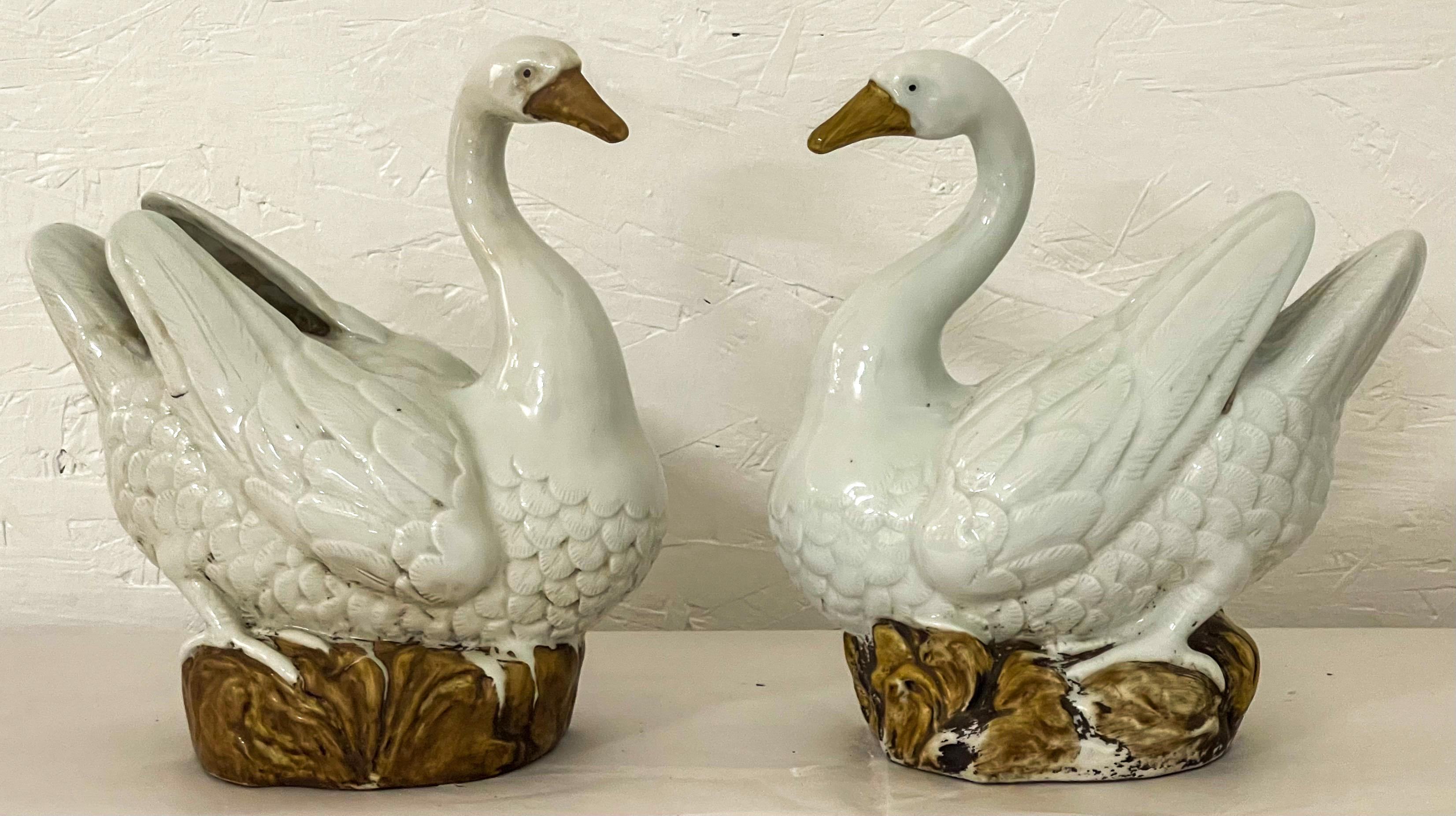 Mid-Century Chinese Export Style Swan Bird Figurines -Pair 2