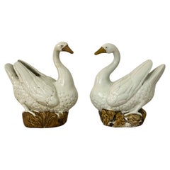 Vintage Mid-Century Chinese Export Style Swan Bird Figurines -Pair
