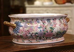 Midcentury Chinese Famille Rose Painted Porcelain and Gilt Foot Bath Bowl