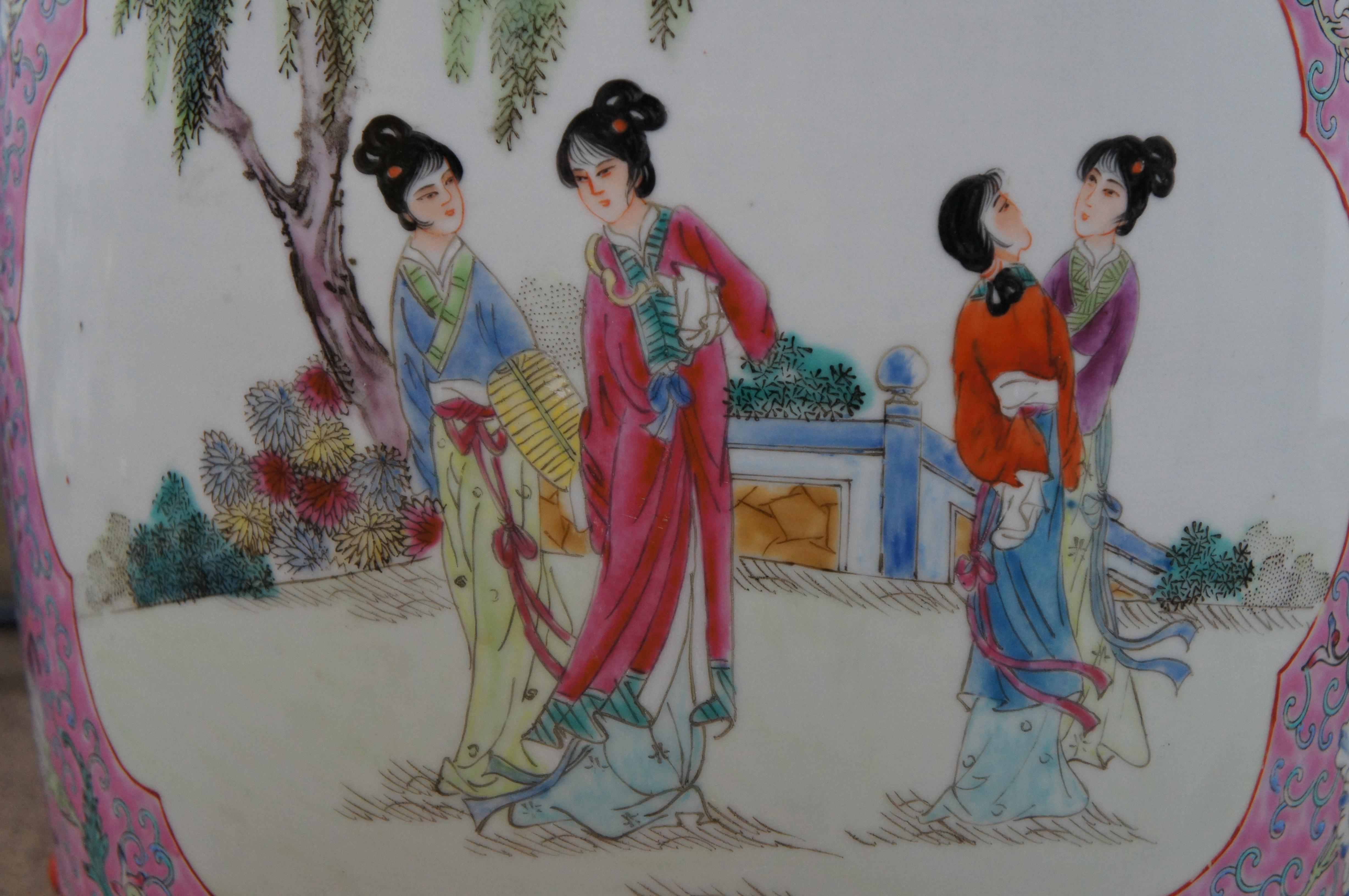Tabouret de jardin en céramique rose de la famille rose de la Chine du milieu du siècle en vente 1