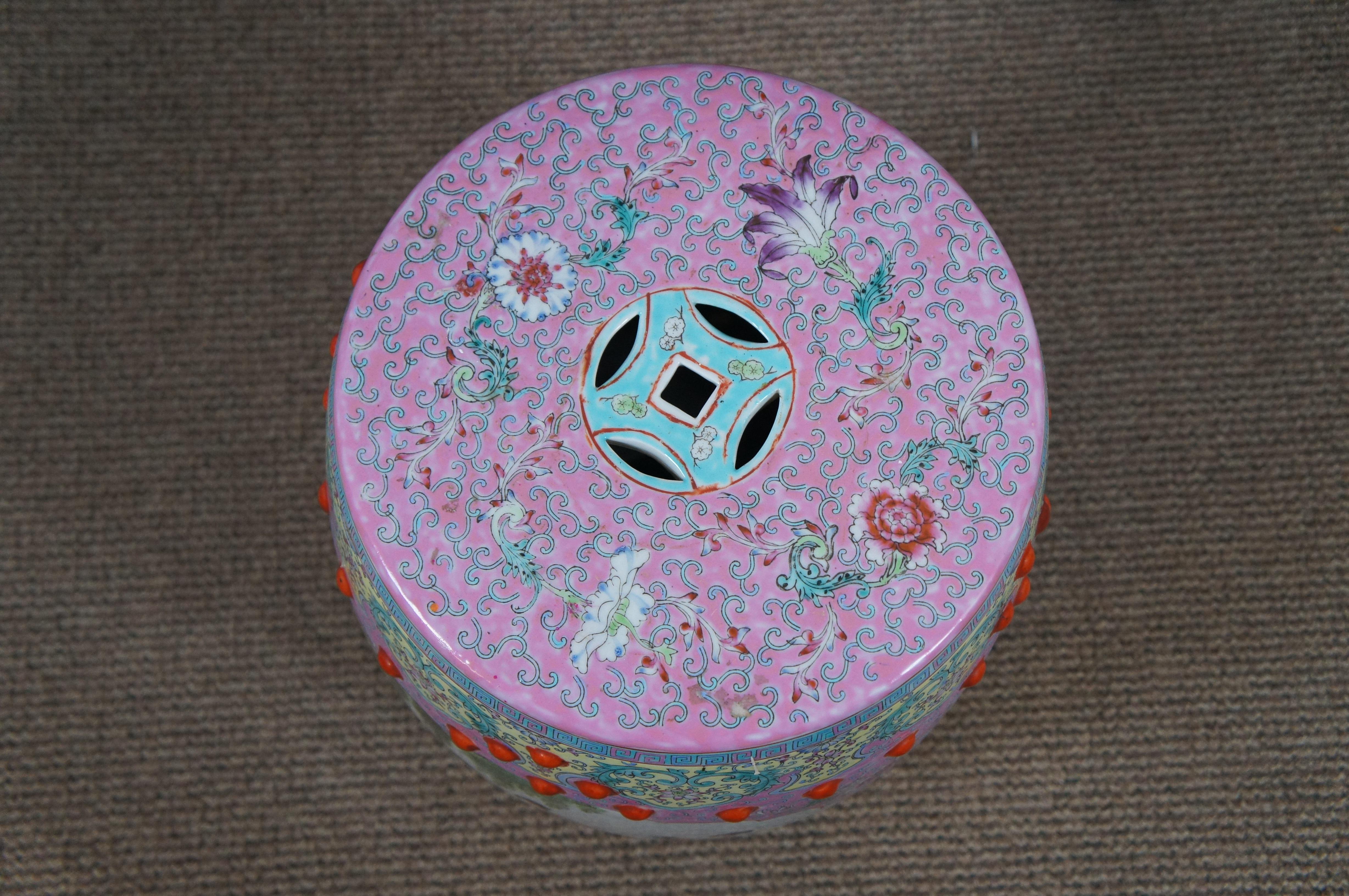 Mid-20th Century Mid Century Chinese Famille Rose Pink Ceramic Garden Seat Stool Side Table  For Sale