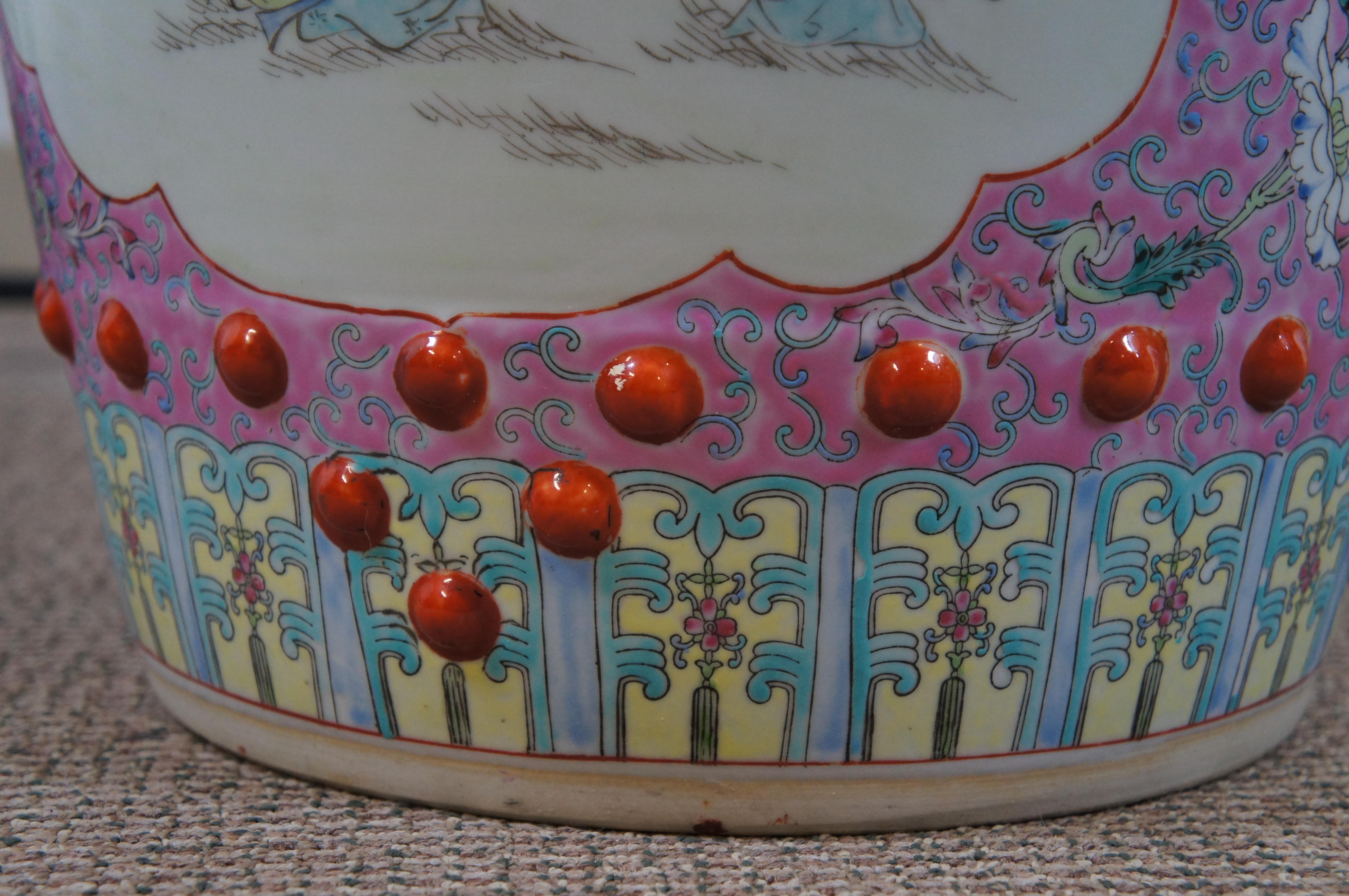 Mid Century Chinese Famille Rose Pink Ceramic Garden Seat Stool Side Table  For Sale 1