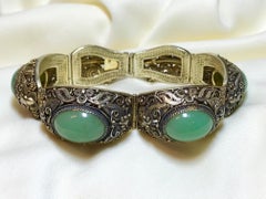 Mid-Century Chinese Gilt Sterling and Jade Bracelet