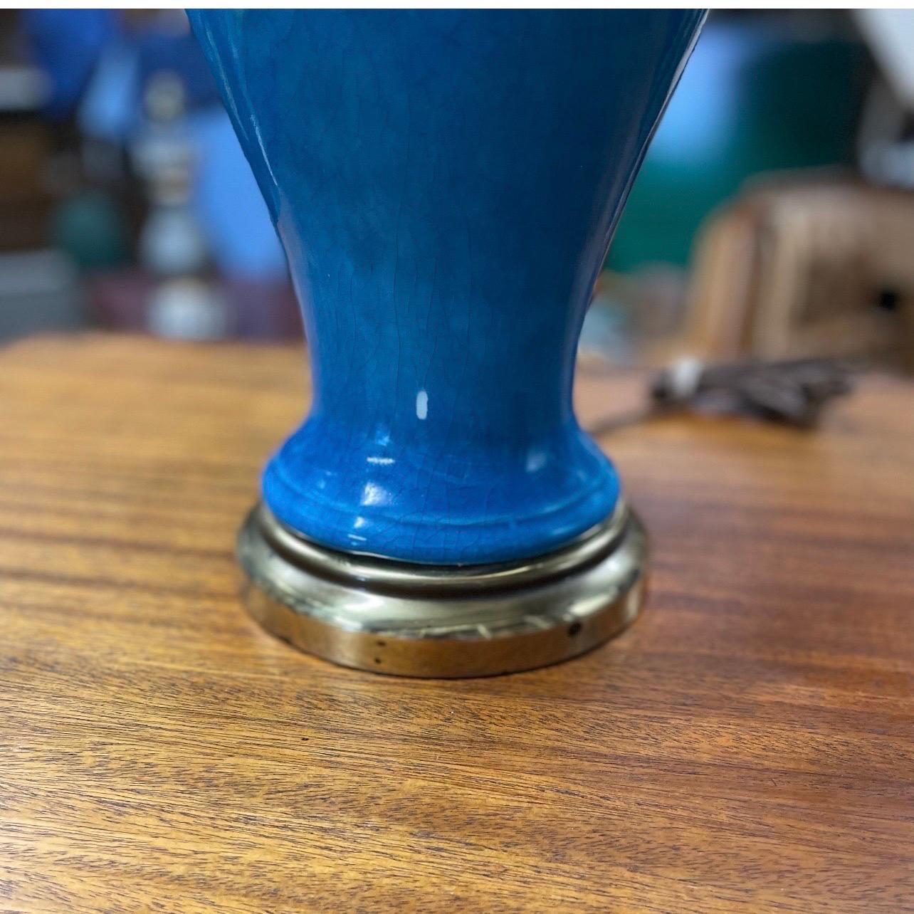 Mid-Century Chinese Ginger Jar Glazed Blue Ceramic Table Lamp 3