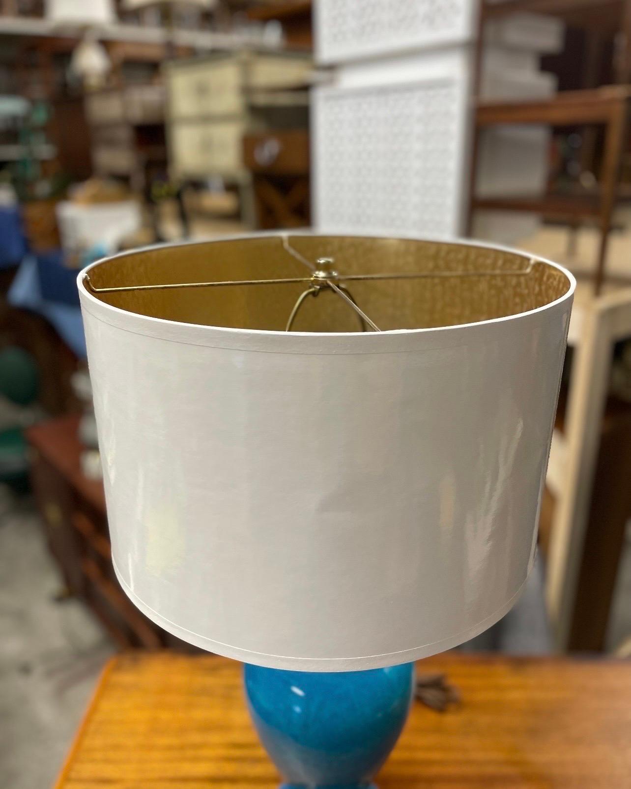 Mid-Century Chinese Ginger Jar Glazed Blue Ceramic Table Lamp 8