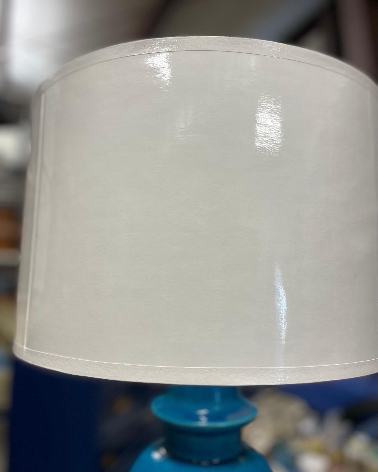 American Mid-Century Chinese Ginger Jar Glazed Blue Ceramic Table Lamp