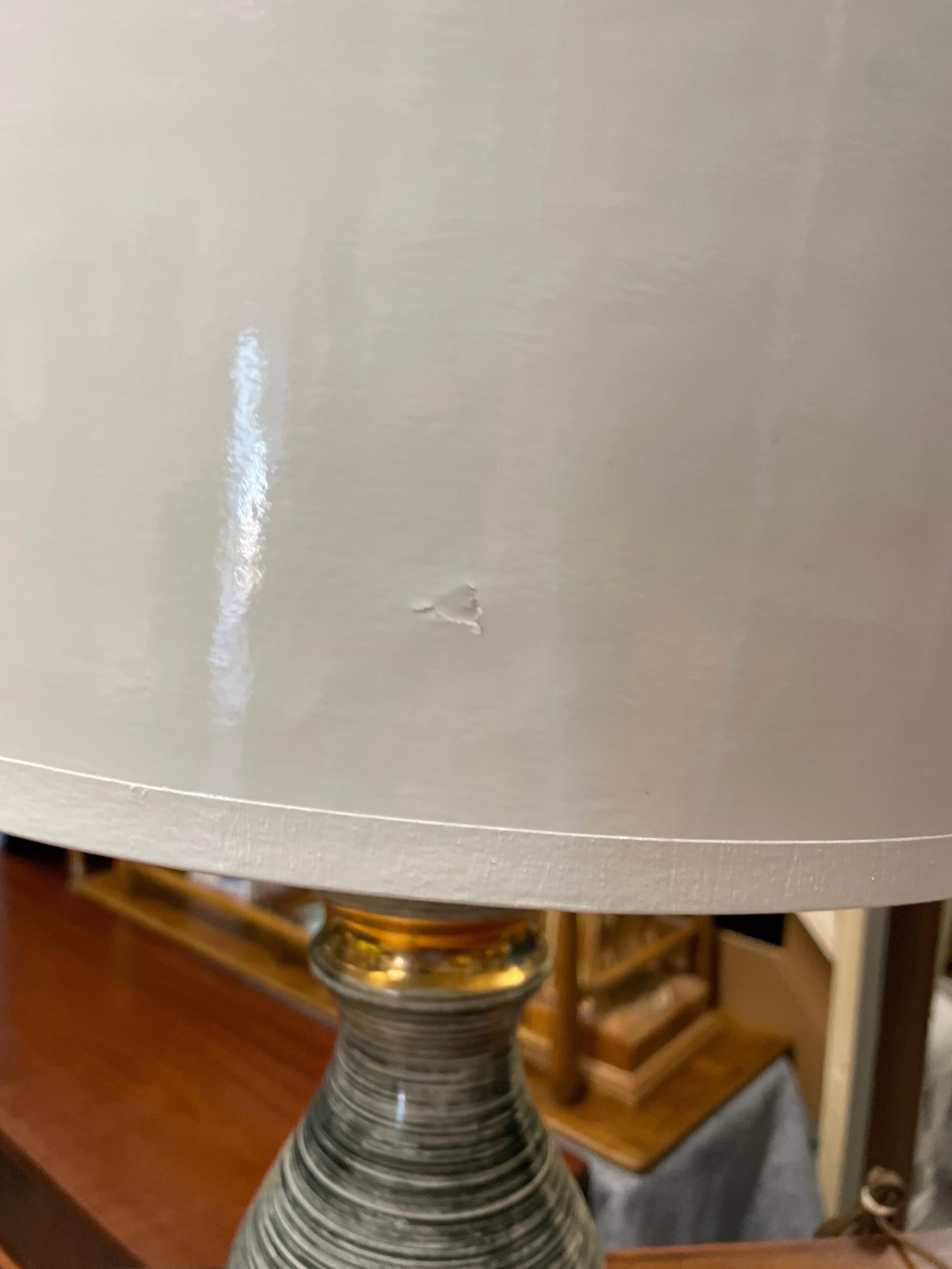 Brass Mid-Century Chinese Ginger Jar Glazed Blue Ceramic Table Lamp