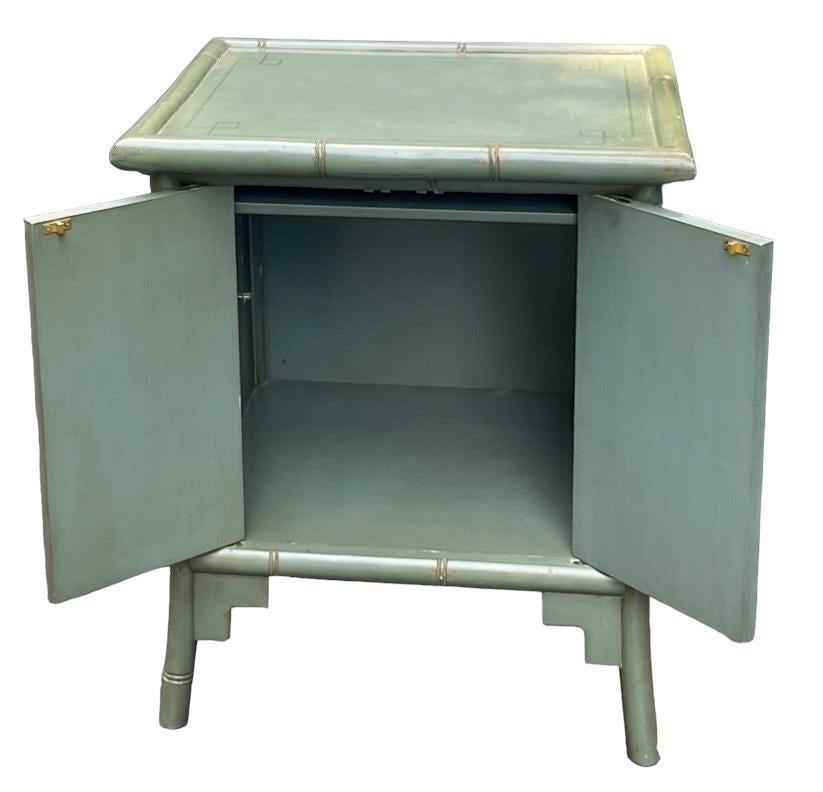 Mid-Century Chinese Hand Painted Bird & Floral Bamboo Side Tables / Cabinets -2 In Good Condition In Kennesaw, GA