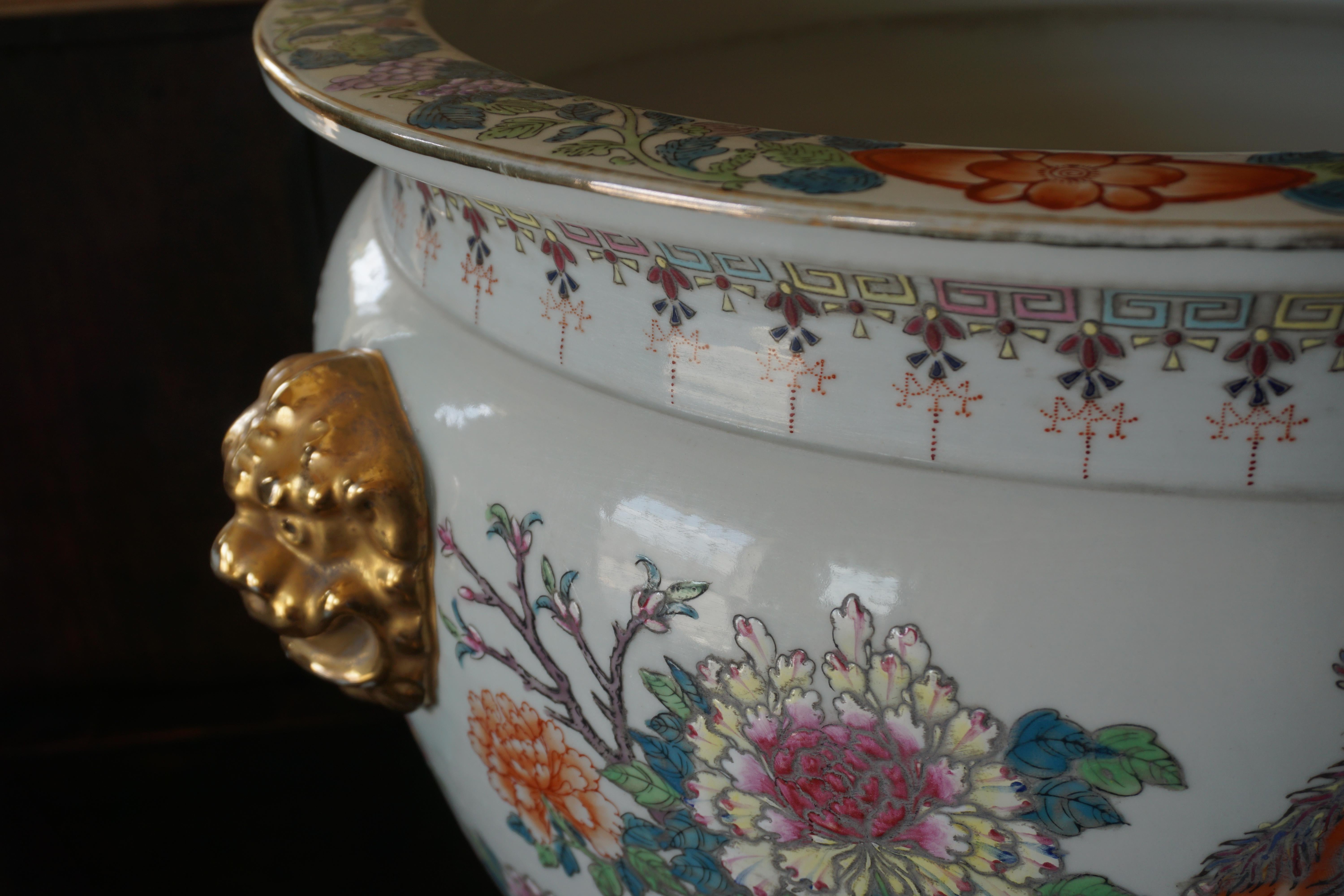 Midcentury Chinese Hand Painted Fish Bowl Planter or Jardiniére In Good Condition In Dallas, TX
