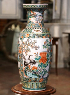 Mid-Century Chinese Hand Painted Porcelain Famille Verte Vase