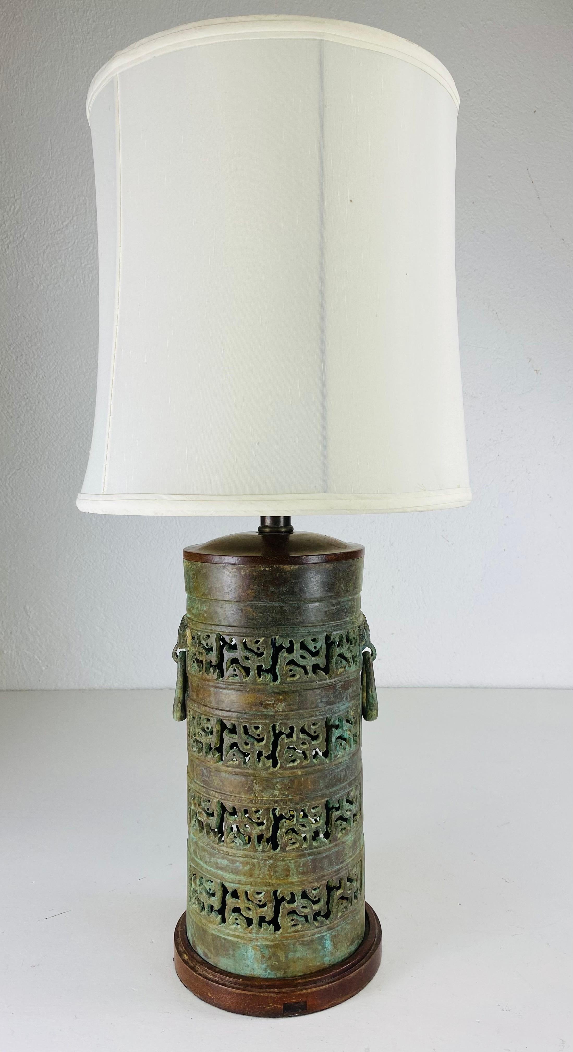 Late 20th Century Mid-century Chinese inspired bronze table lamp after James Mont