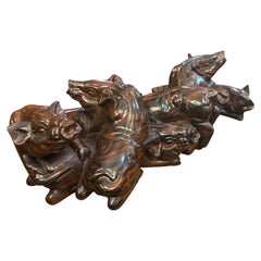 Mid Century Chinese Ironwood Hand Carved Pig Statue