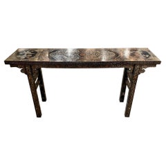 Mid Century Chinese Lacquered and Engraved Narrow Sofa Table