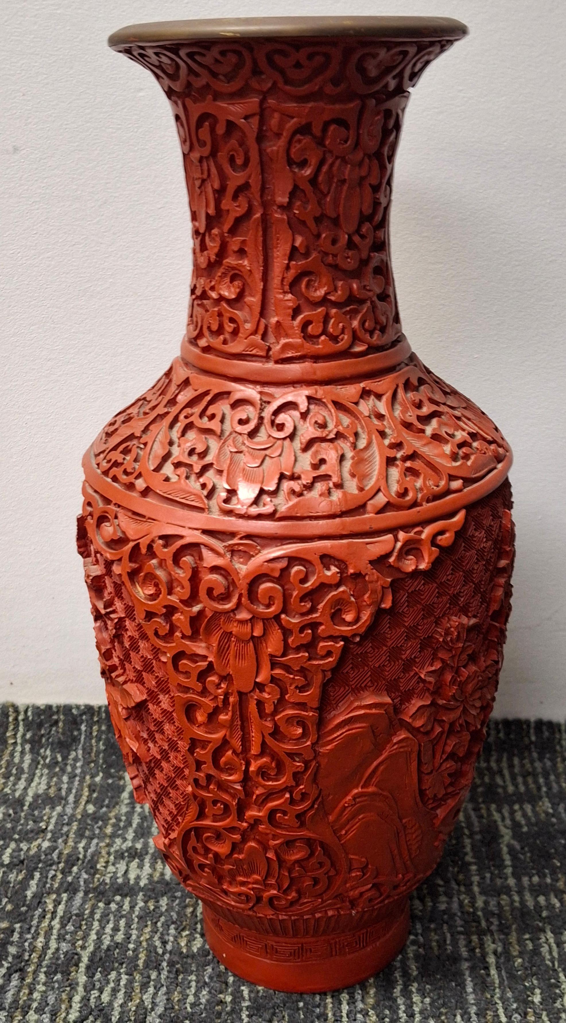 Chinese Export Mid Century Chinese Large Cinnabar Vase For Sale