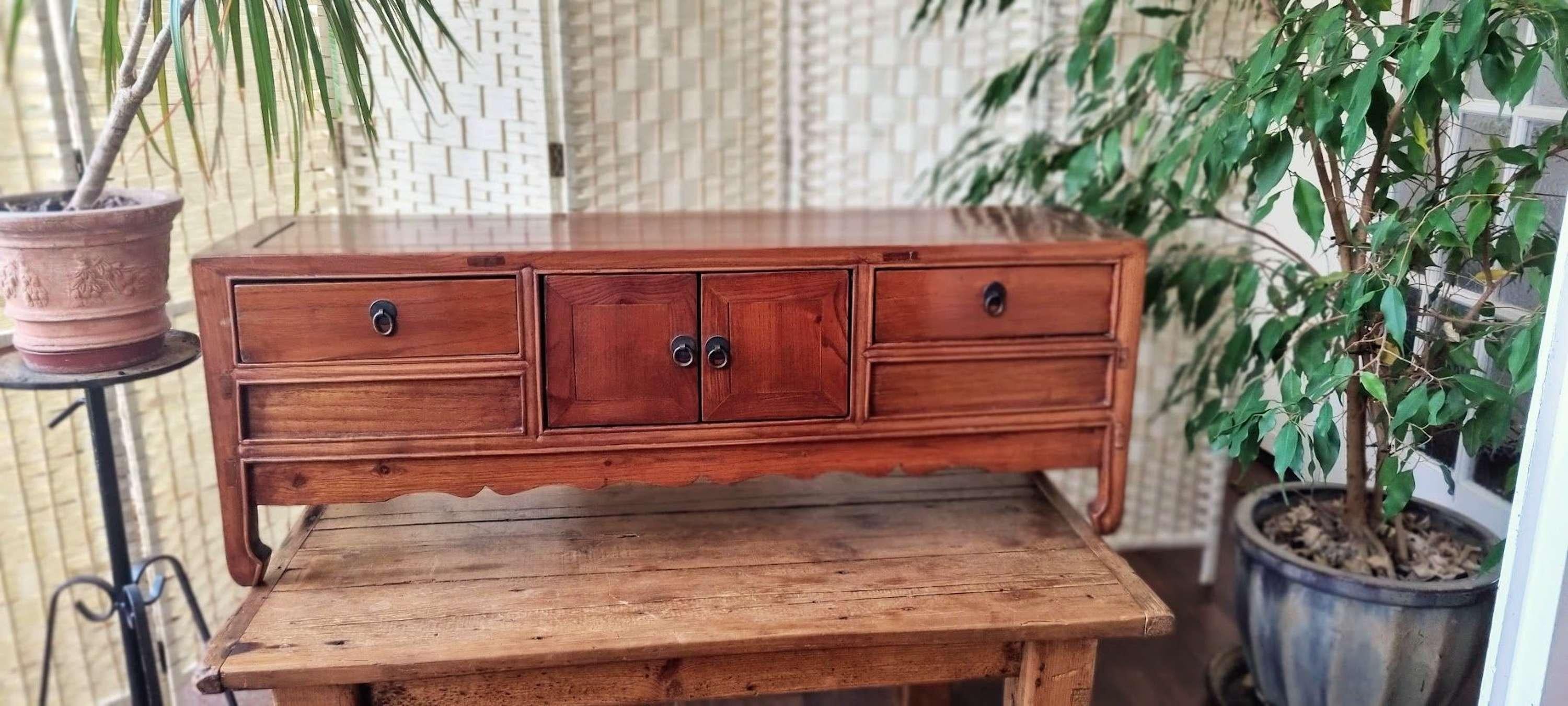 Chinese Export Mid Century Chinese Ming dynasty style hardwood low cabinet For Sale