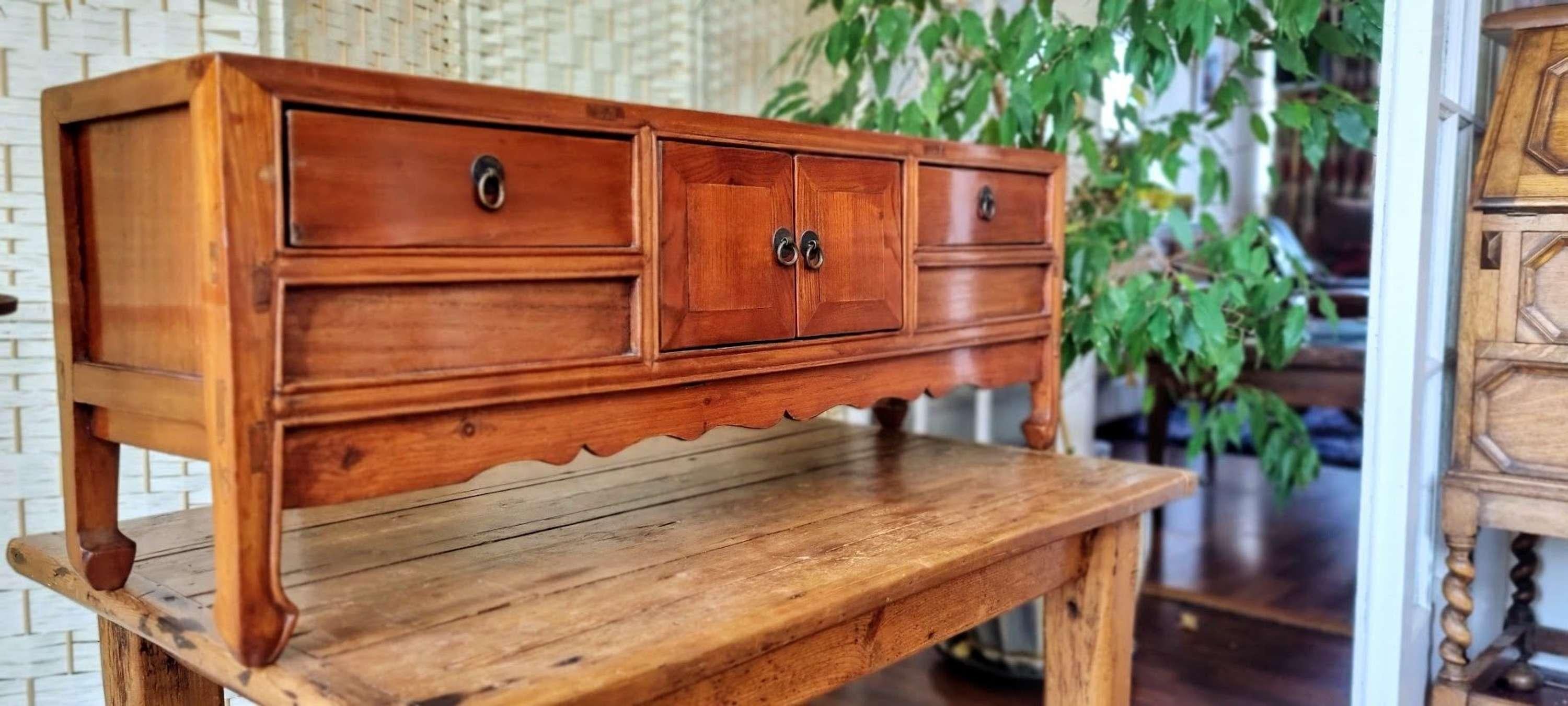 Hand-Crafted Mid Century Chinese Ming dynasty style hardwood low cabinet For Sale
