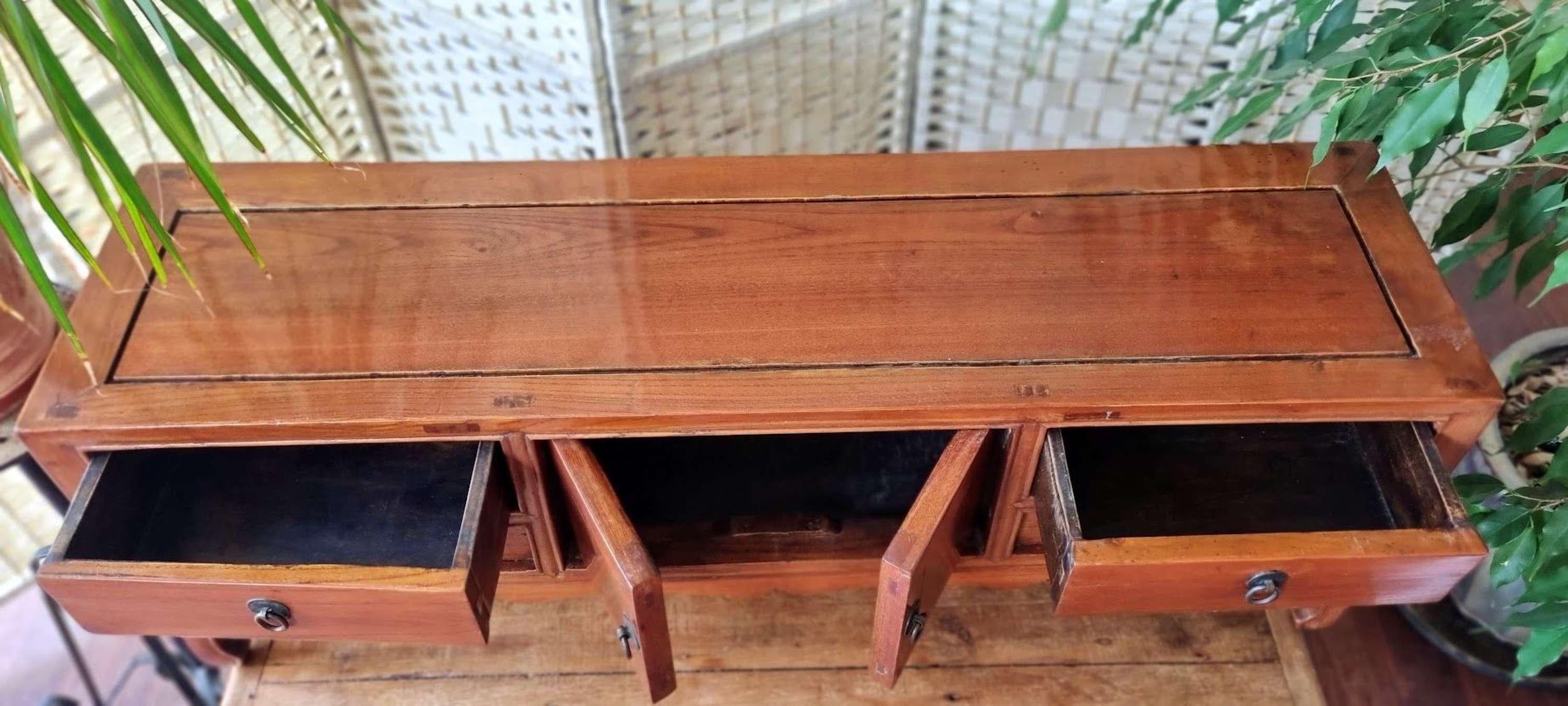 20th Century Mid Century Chinese Ming dynasty style hardwood low cabinet For Sale