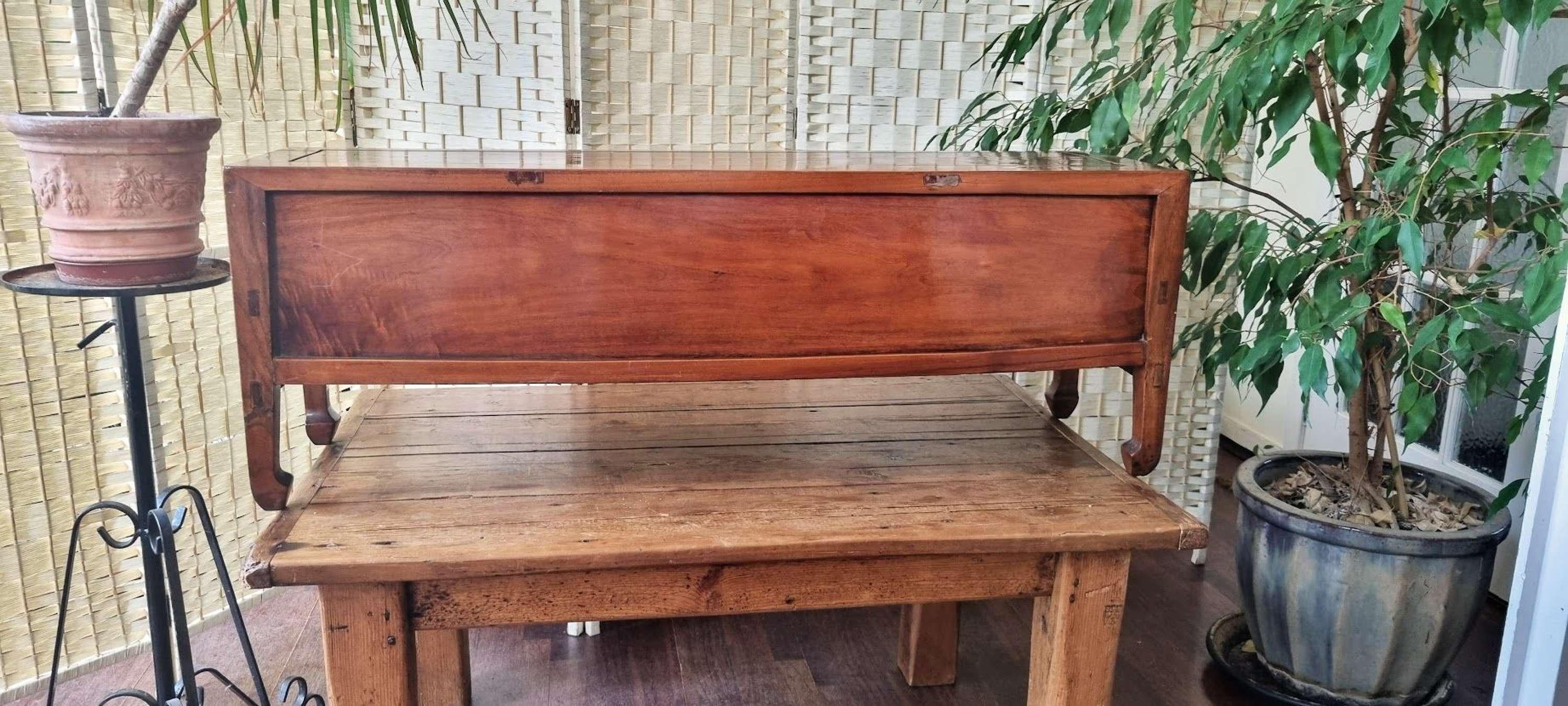 Mid Century Chinese Ming dynasty style hardwood low cabinet For Sale 1