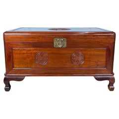 Mid-Century Chinese Ming Style Camphor Wood Blanket Chest with Longevity Symbols
