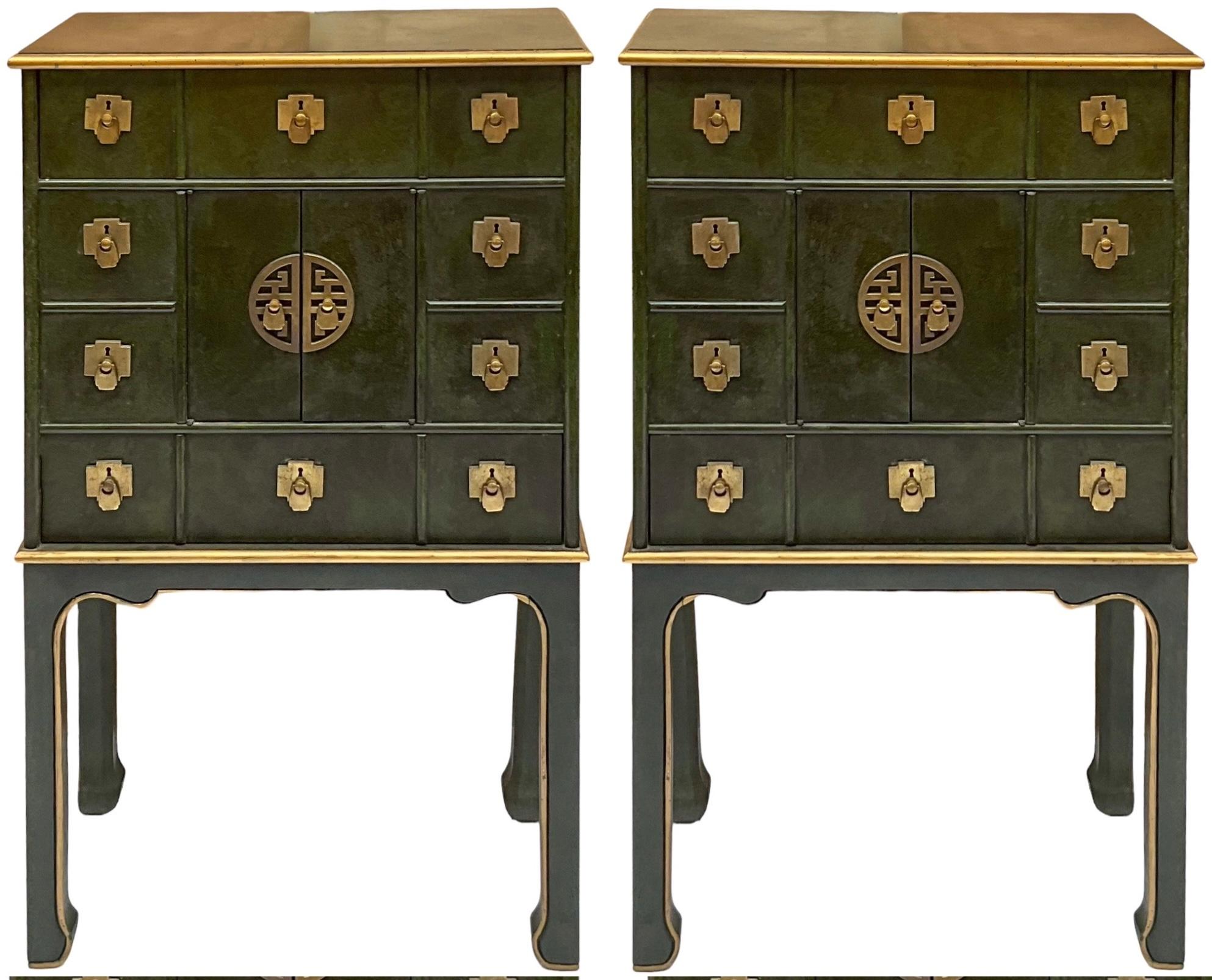 Brass Mid-Century Chinese Ming Style Lingerie / Storage / Jewelry Cabinets - Pair