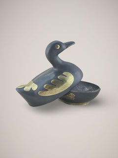 Metal Trinket Box Pewter Brass Duck Shaped 1960s