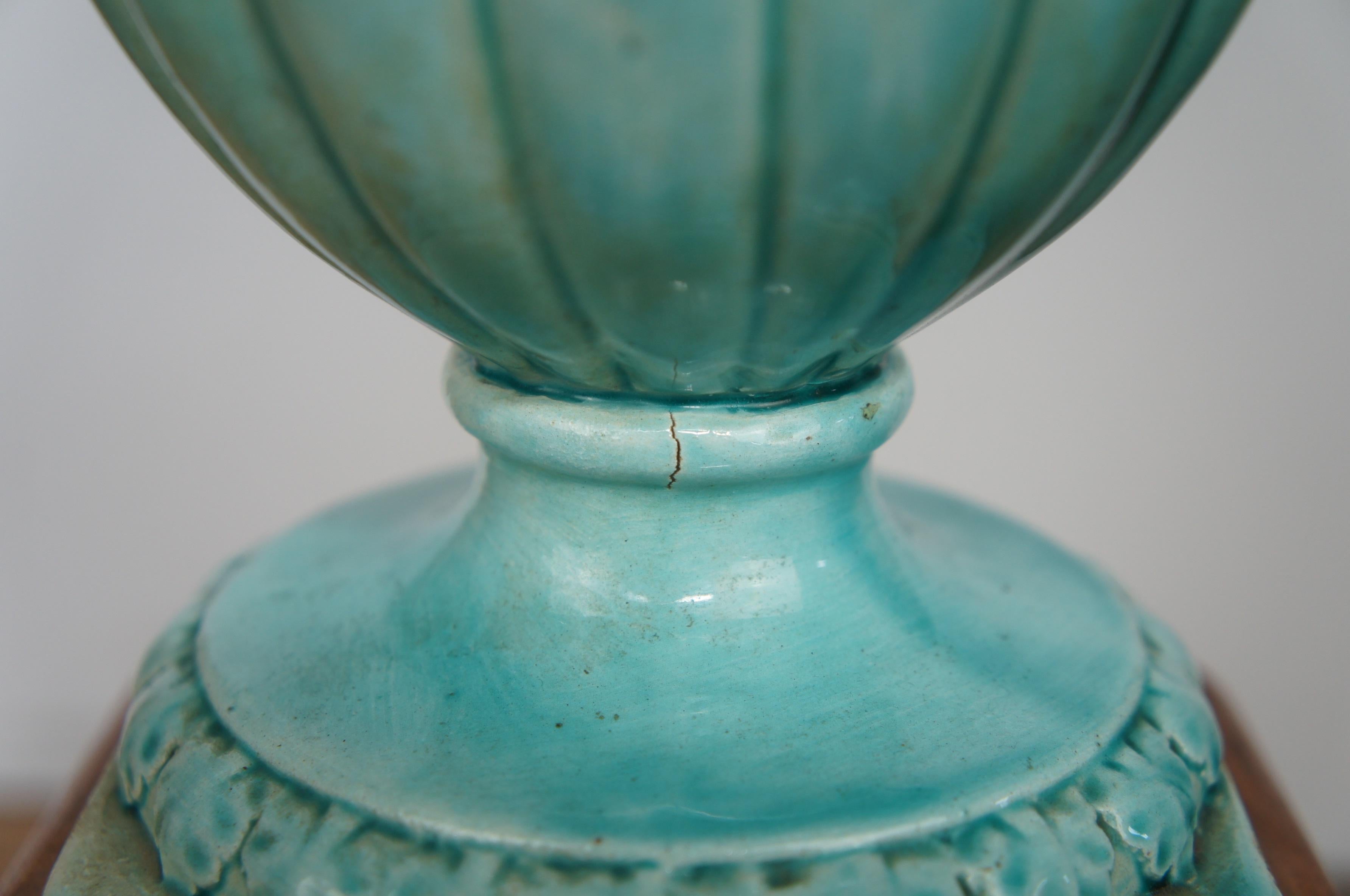Mid Century Chinese Porcelain Celadon Urn Vase Lamp Stand Chinoiserie Boho Chic For Sale 3