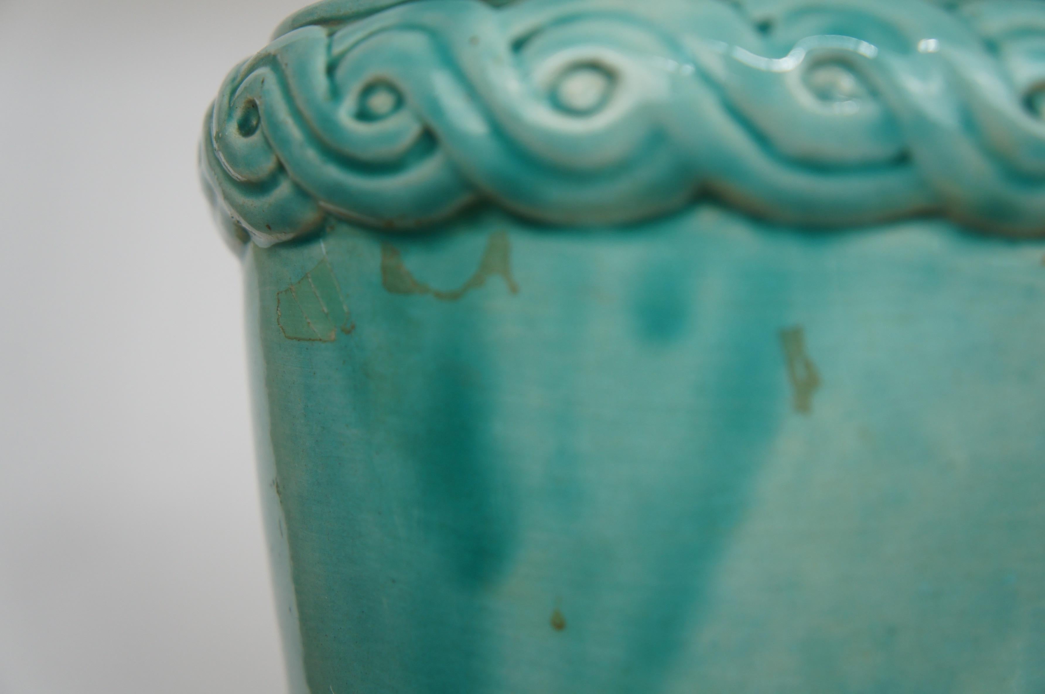 Vase Urne en porcelaine céladon chinoise du milieu du siècle Stand de lampe Chinoiserie Boho Chic en vente 2