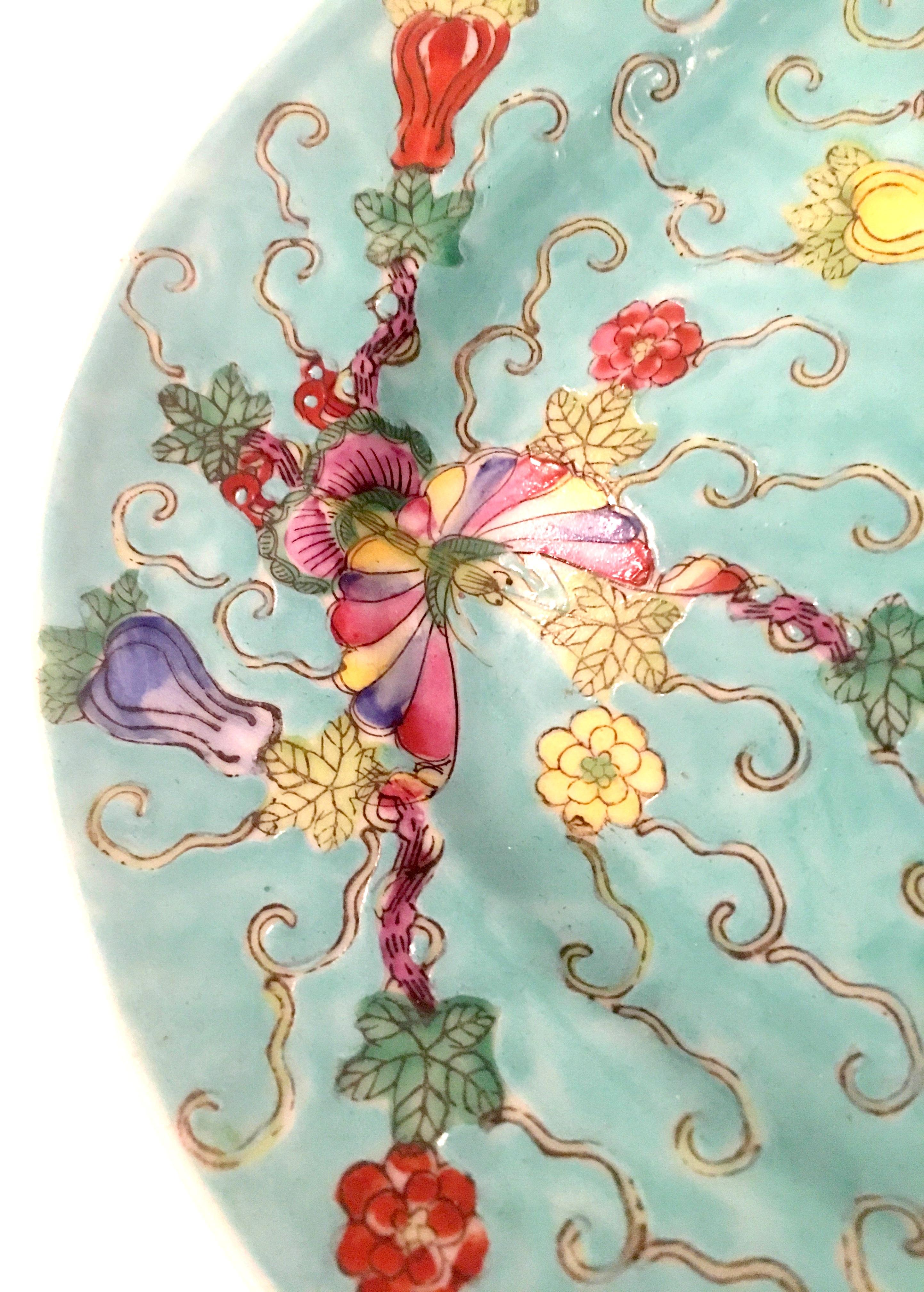 Chinese Export Midcentury Chinese Porcelain Famille Hand Painted Butterfly Oval Platter