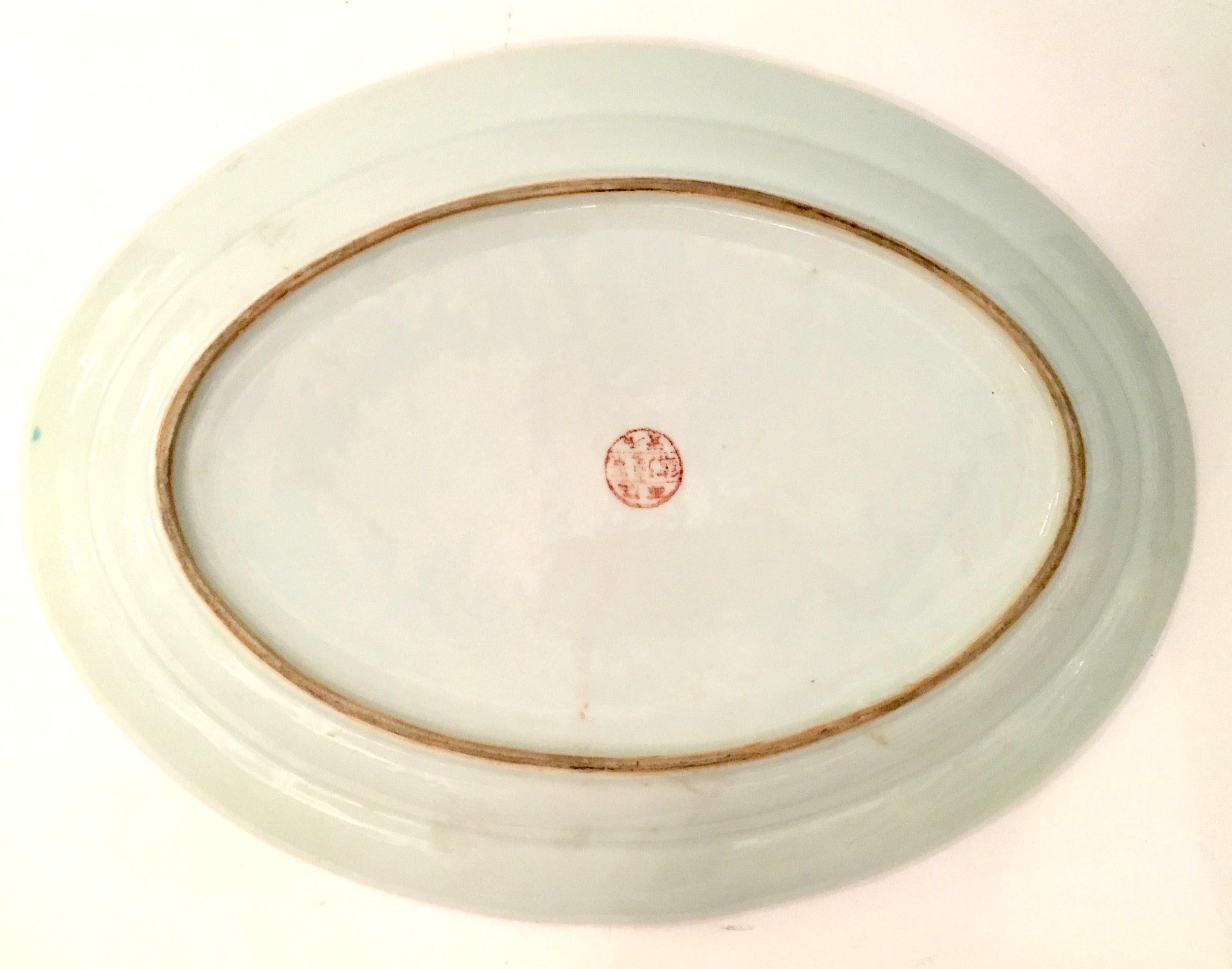 Midcentury Chinese Porcelain Famille Hand Painted Butterfly Oval Platter 1