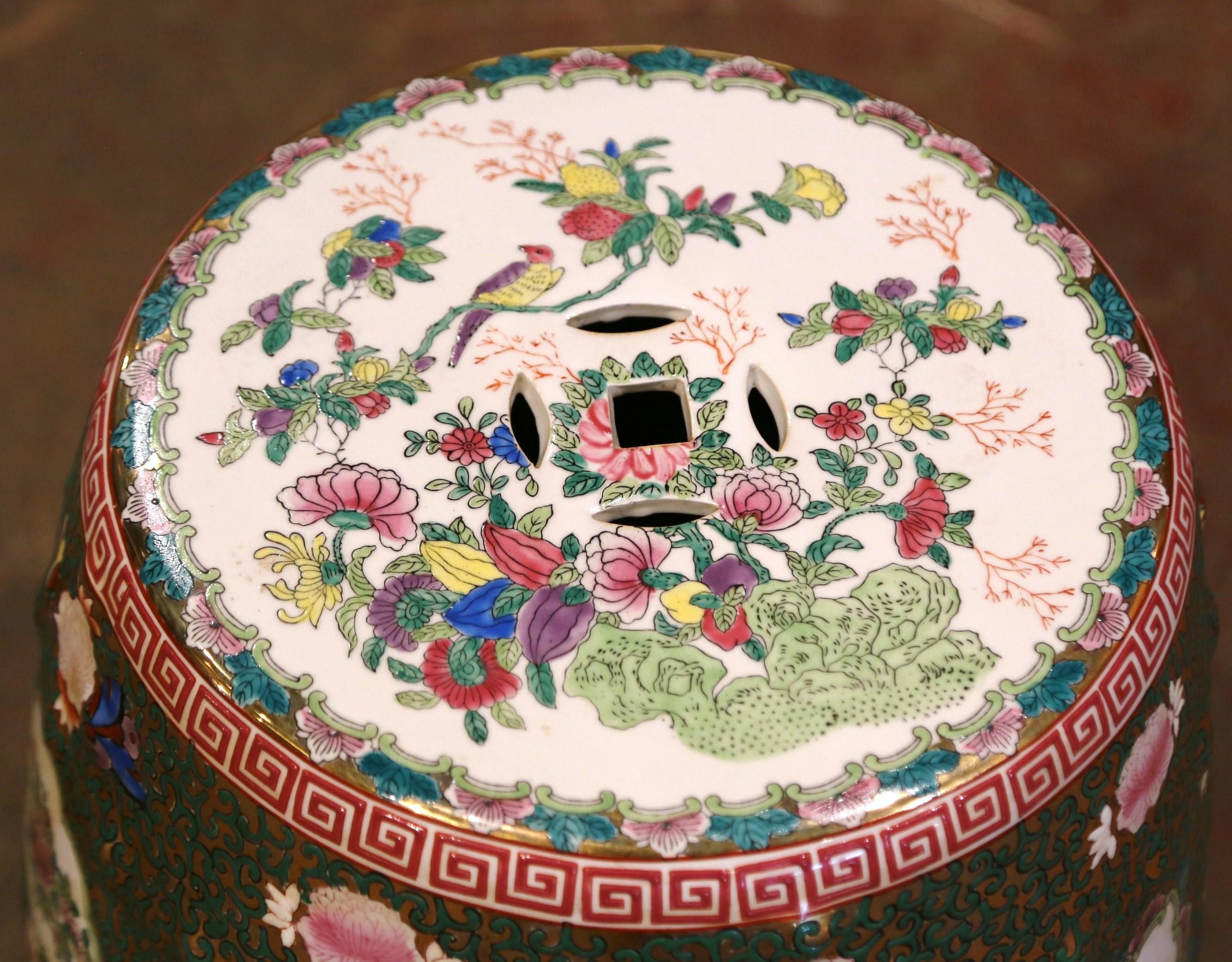 Mid-Century Chinese Porcelain Garden Stool with Bird and Floral Decor 5