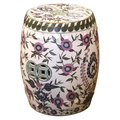 Mid-Century Chinese Porcelain Garden Stool with Foliage Motifs