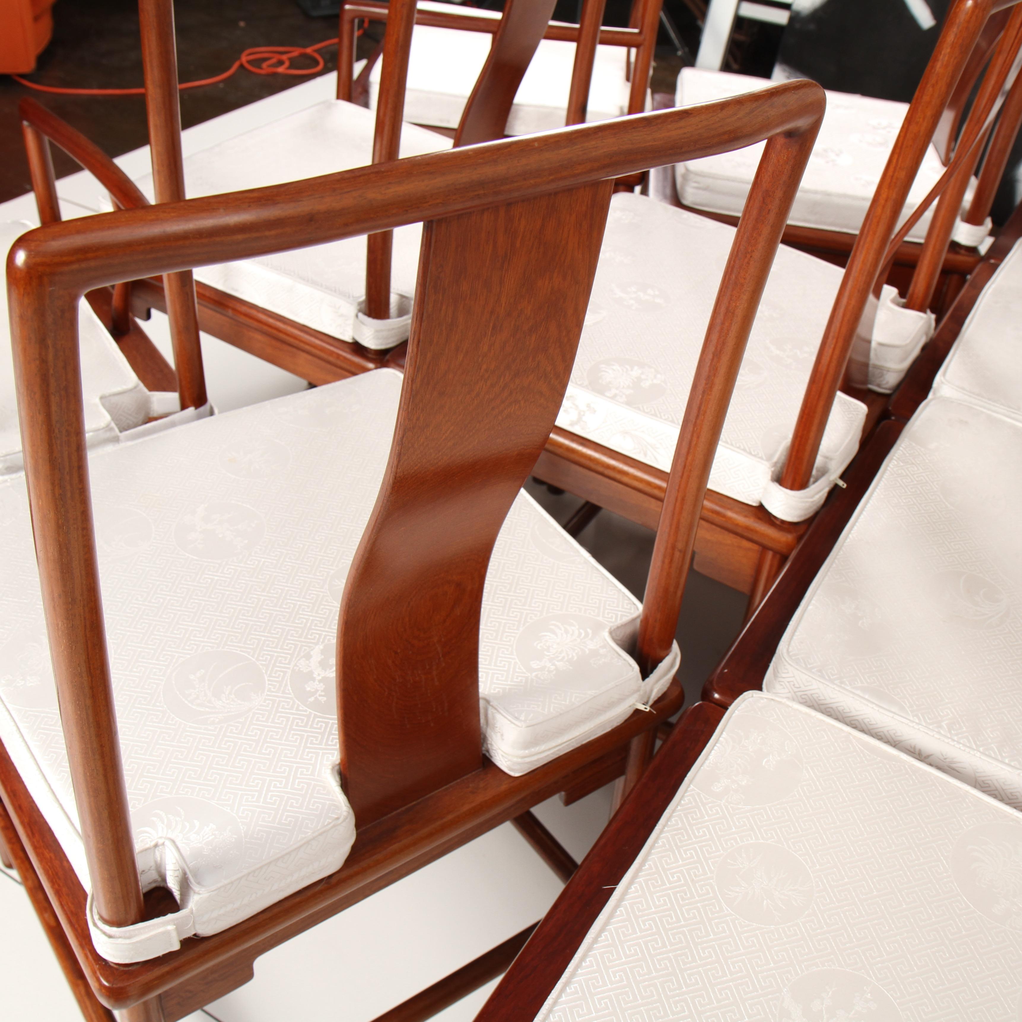 Fabric Midcentury Chinese Rosewood Dining Chairs