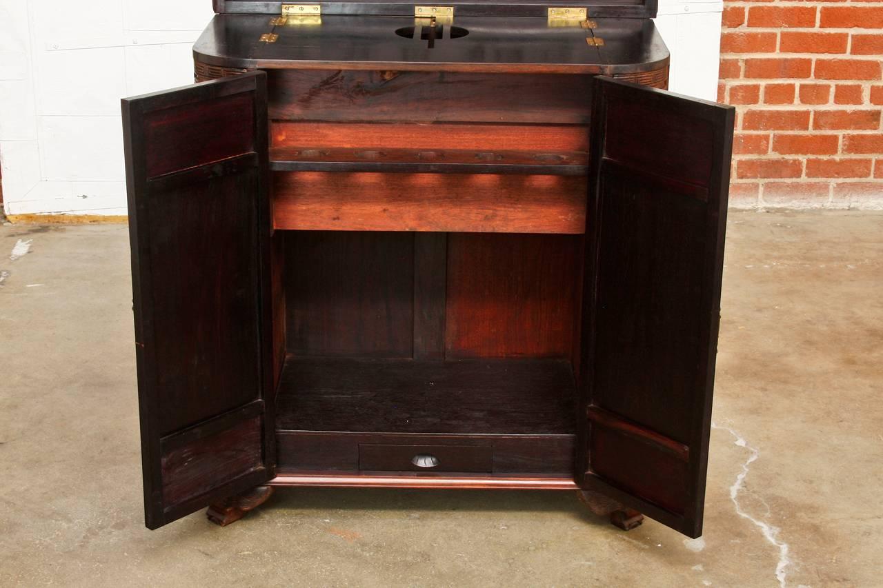 Hand-Carved Midcentury Chinese Rosewood Dry Bar Liquor Cabinet