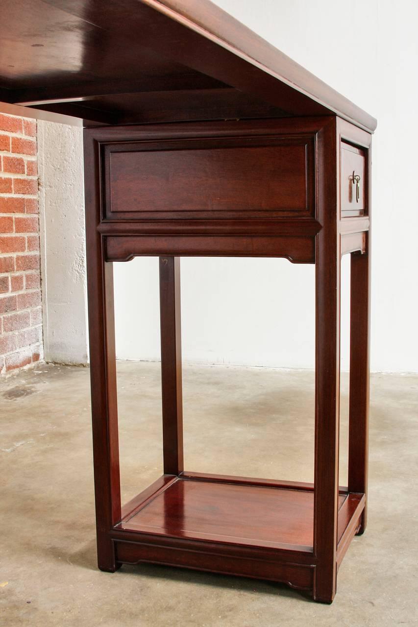 Midcentury Chinese Rosewood Three Part Pedestal Desk 1