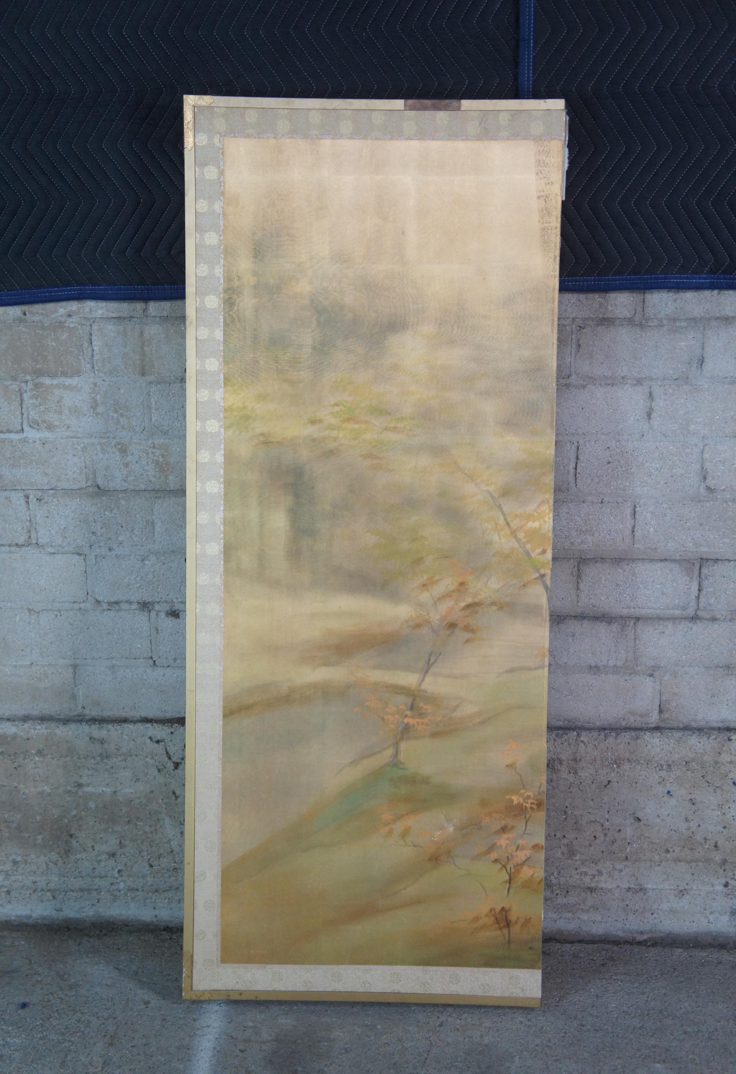 Mid Century Chinese Silk Forest Landscape River Screen Wall Divider Chinoiserie 7