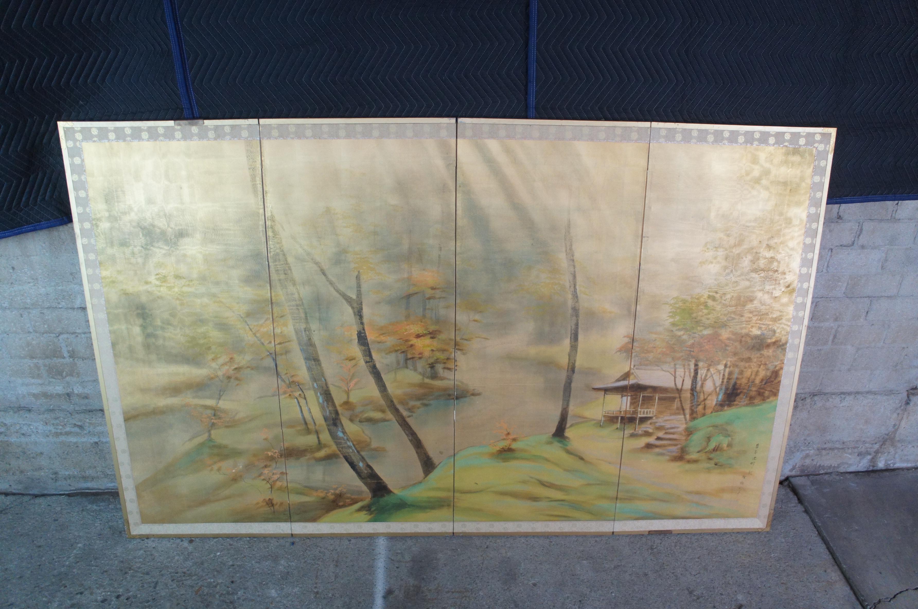 Mid Century Chinese Silk Forest Landscape River Screen Wall Divider Chinoiserie 8