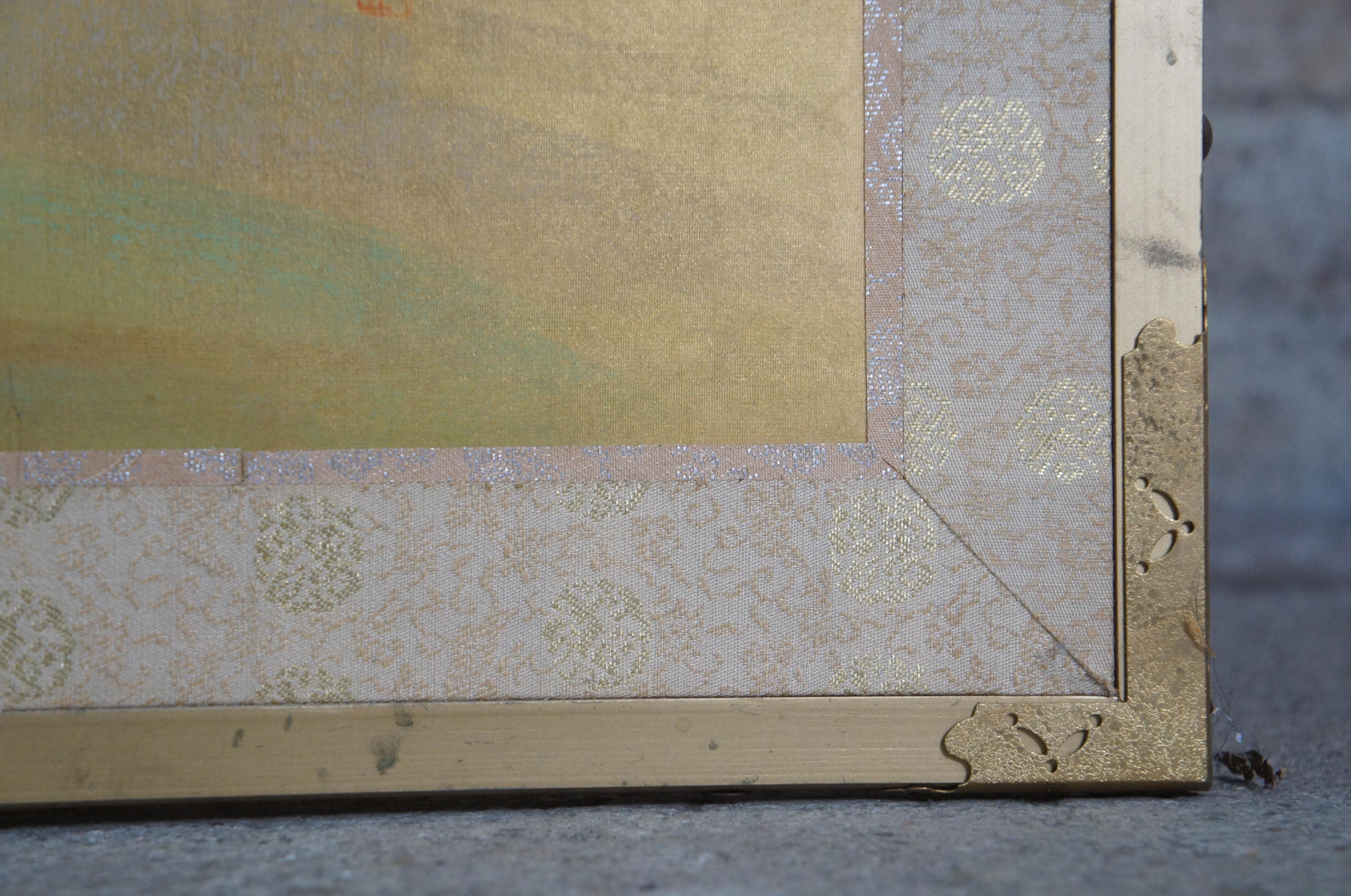 Mid Century Chinese Silk Forest Landscape River Screen Wall Divider Chinoiserie 1